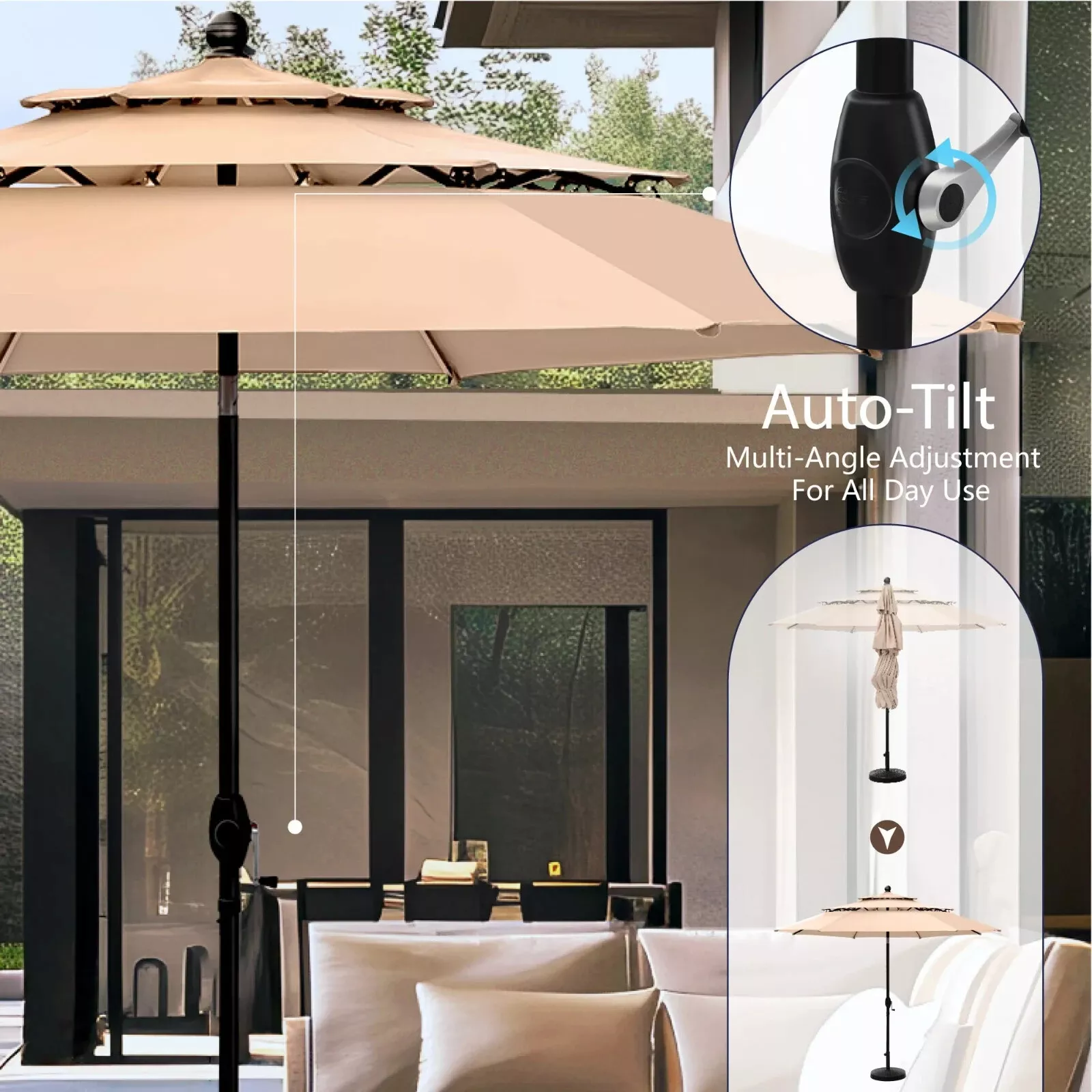 10FT Outdoor Patio Large Umbrella With Light - Image 4