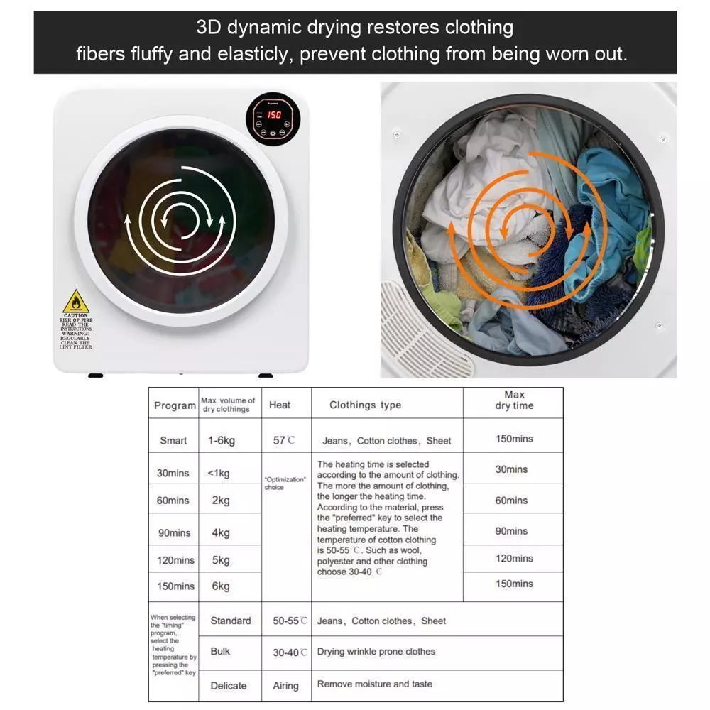 13.2lbs Portable Tumble Dryer Machine - Image 7
