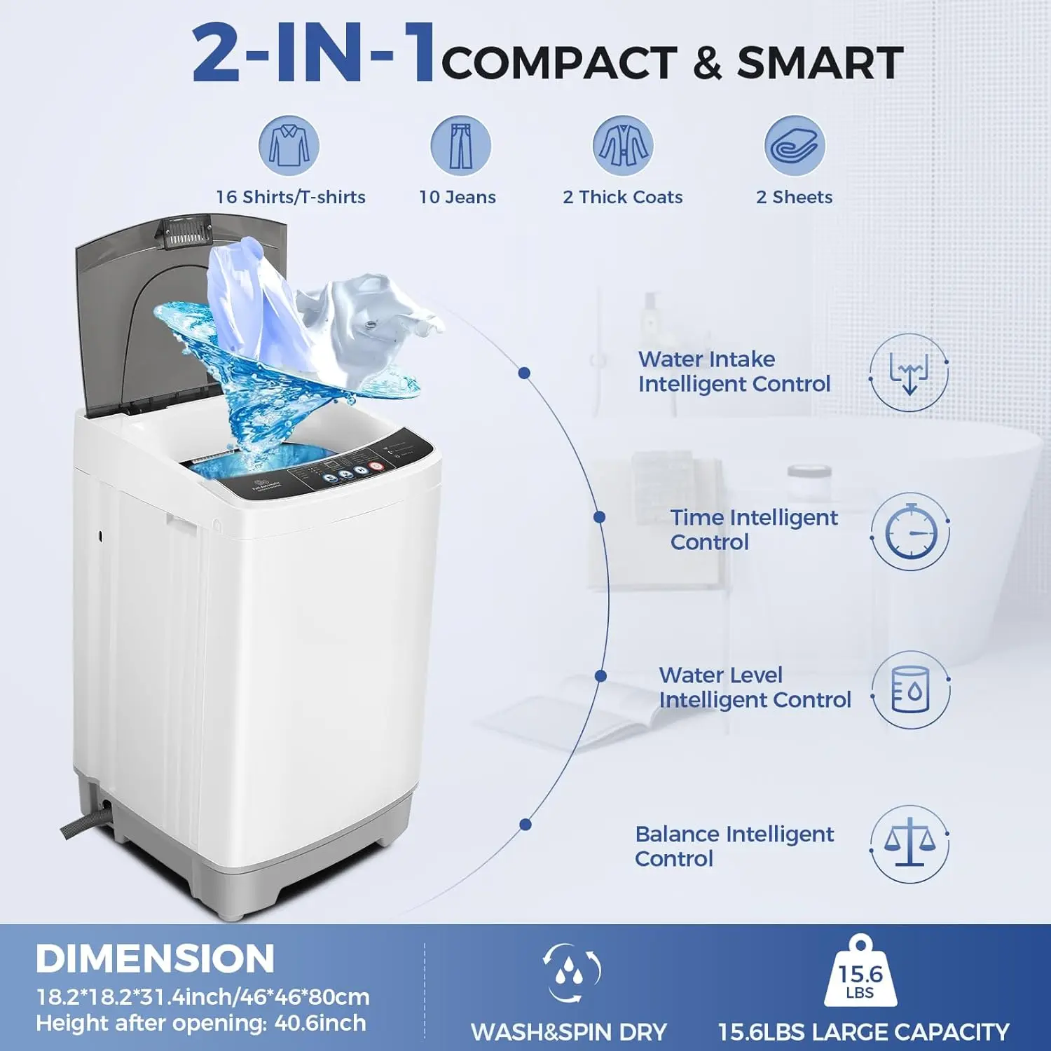 15.6lbs Portable Apartment Ventless Washer & Spin Dryer - Image 5