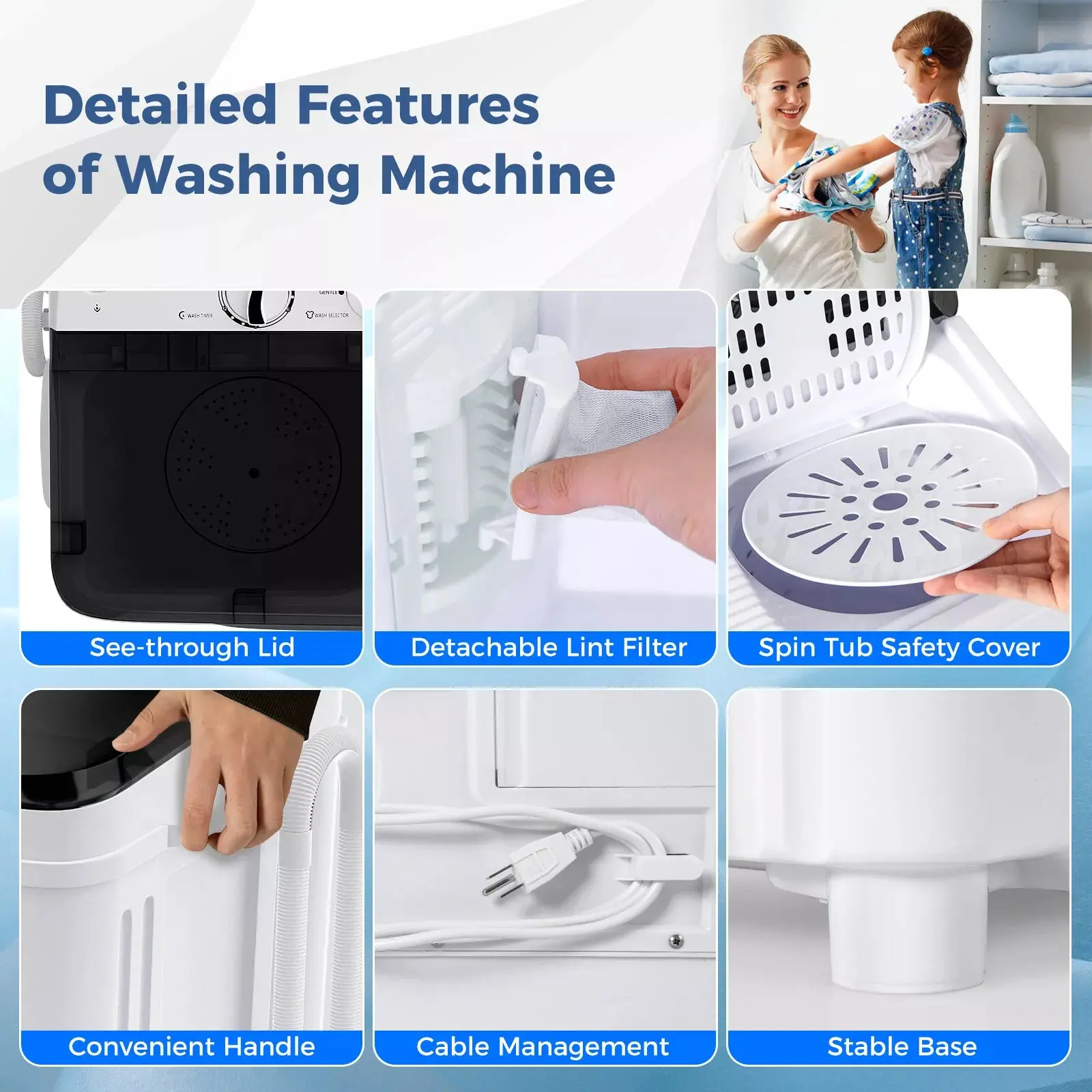 17.6lbs Twin Tub Portable Washer & Spin Dryer - Image 6