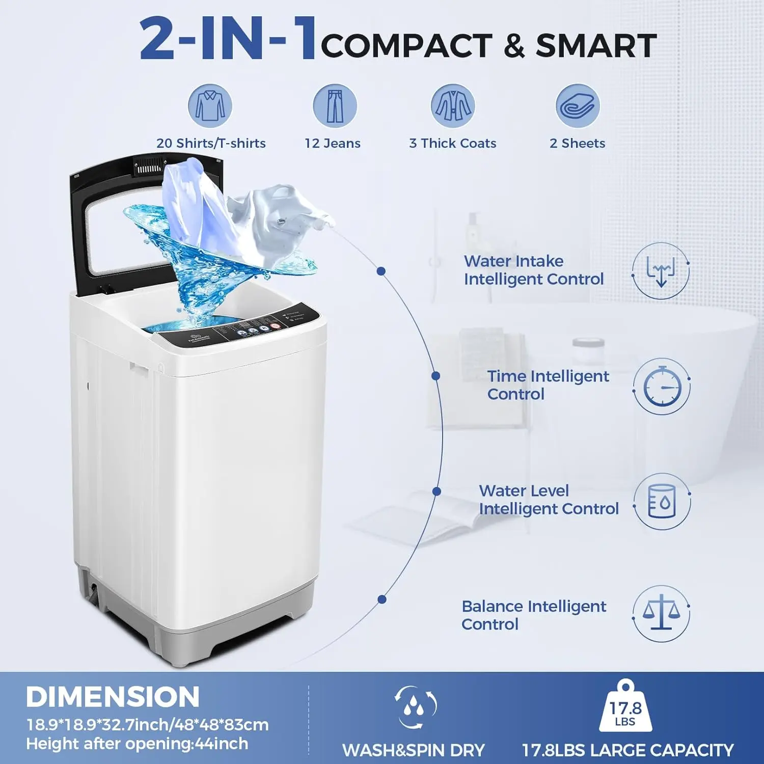 17.8lbs Portable Apartment Ventless Washer & Spin Dryer (Glass) - Image 4
