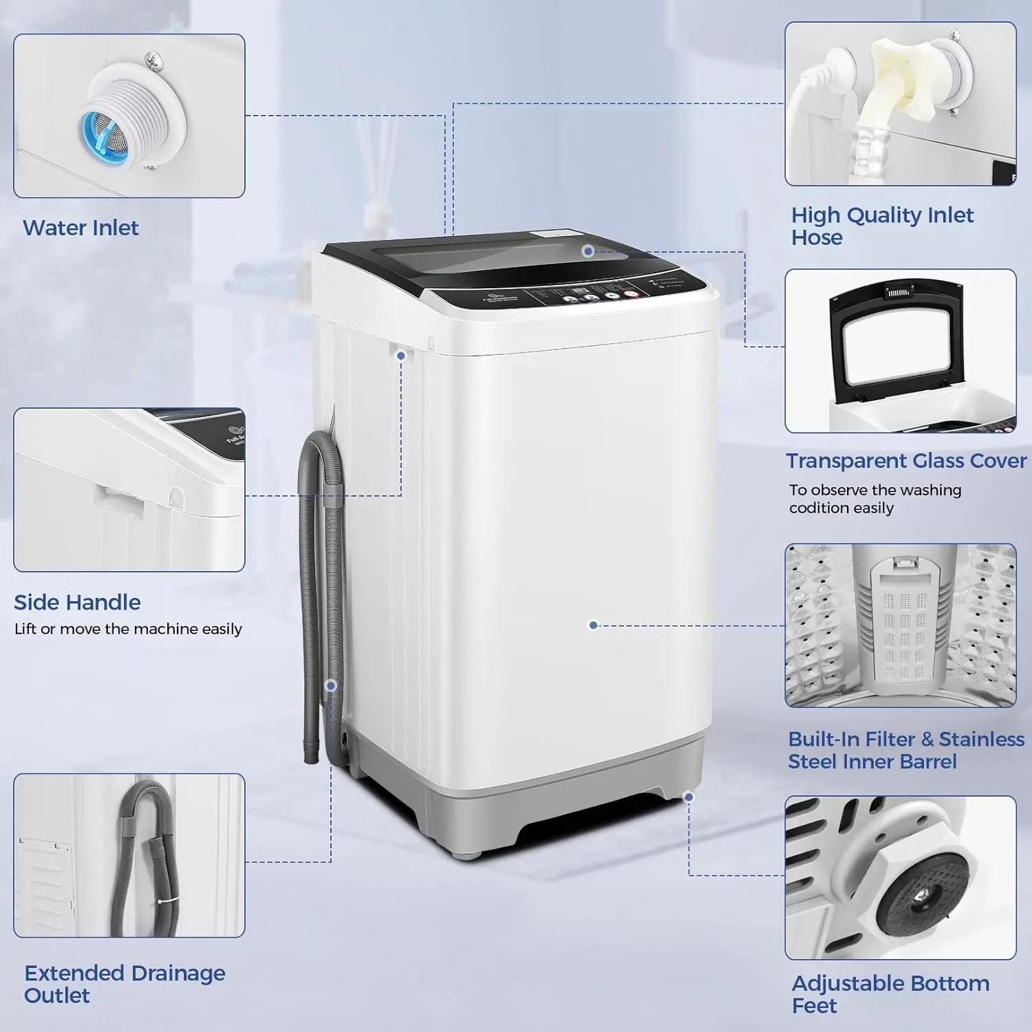 17.8lbs Portable Apartment Ventless Washer & Spin Dryer (Glass) - Image 6