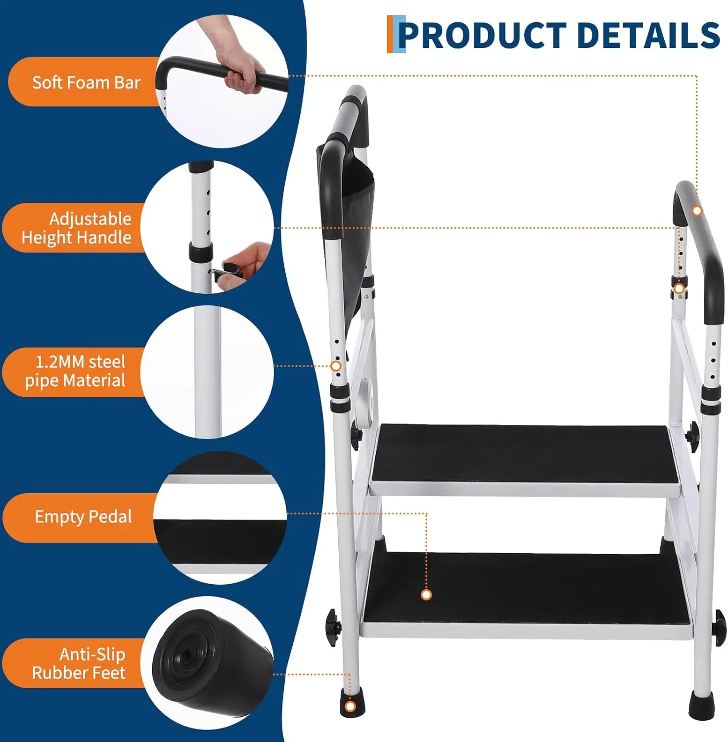 22" Elderly Bedside Step Stool (Double Steps) - Image 2