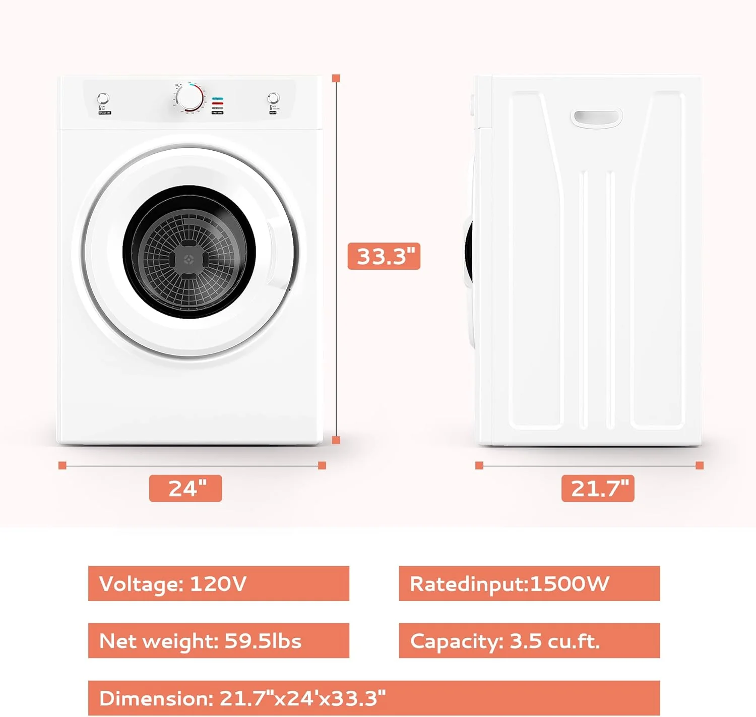 26lbs Portable Tumble Dryer Machine - Image 3