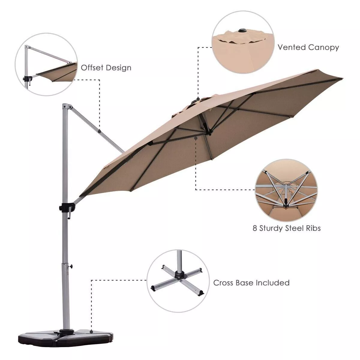 3.3x3.3 Large Outdoor Garden Cantilever Umbrella - Image 4