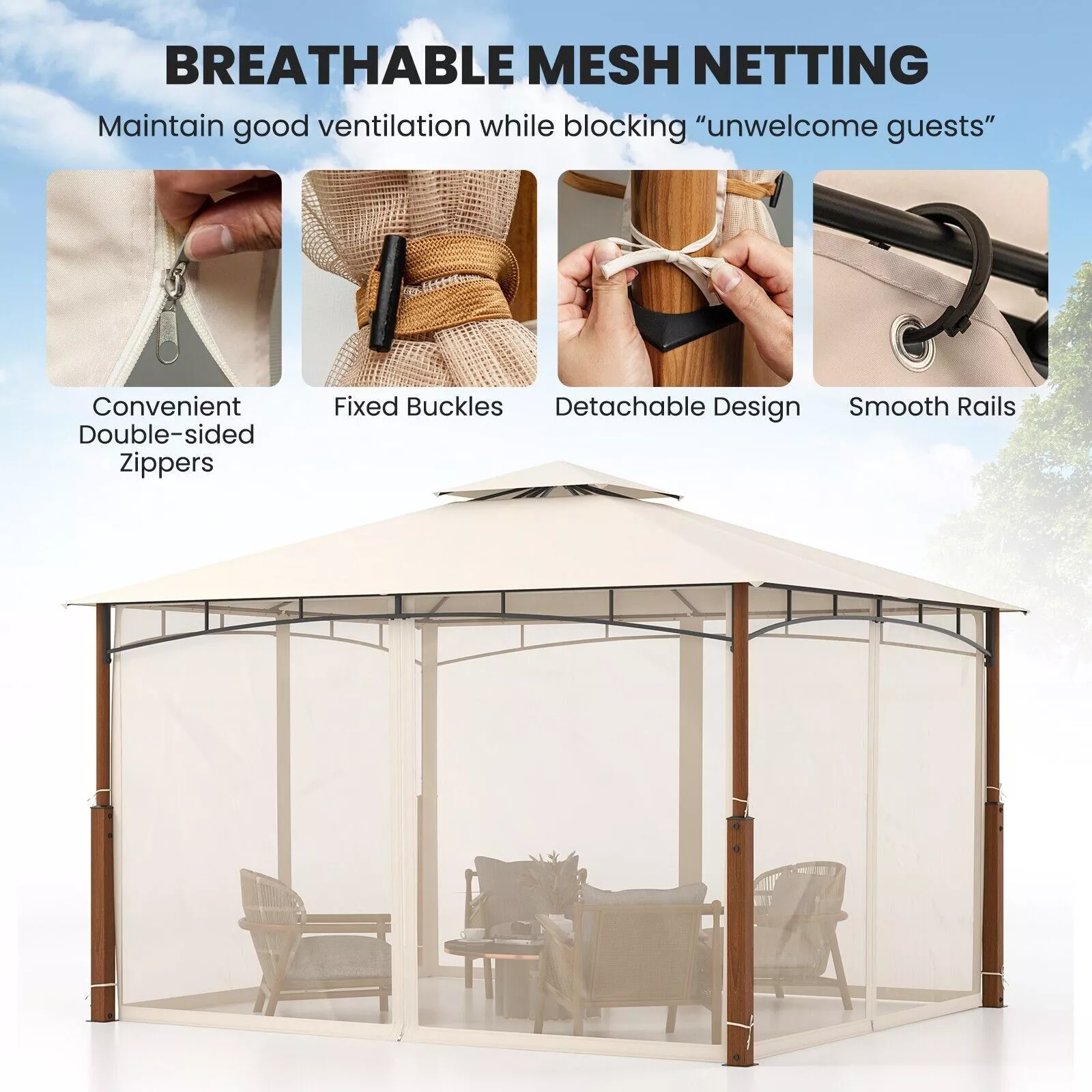3.6x3 Outdoor Garden Gazebo With Sides - Image 3