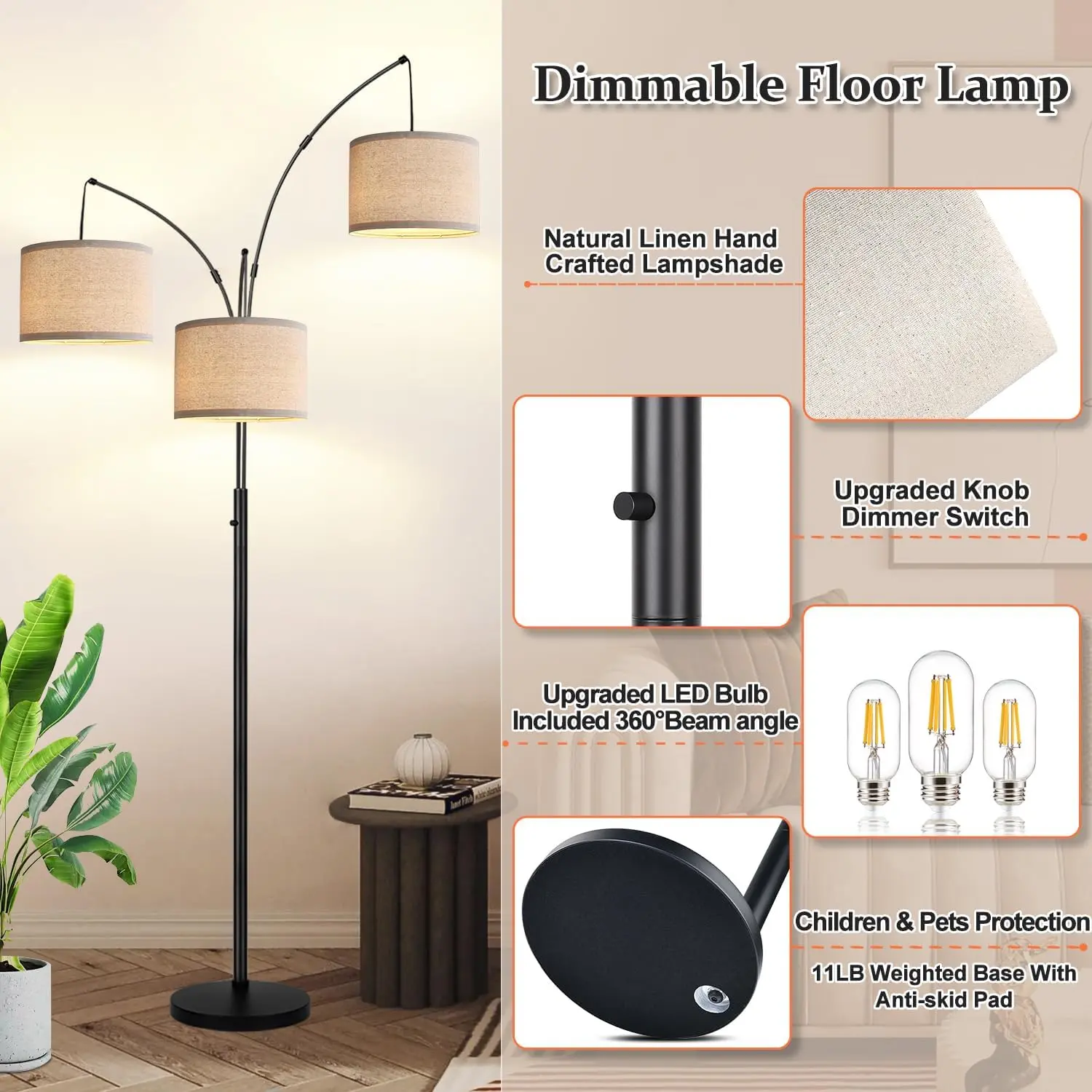 3 Lights Lantern Living Room Floor Lamp - Image 2