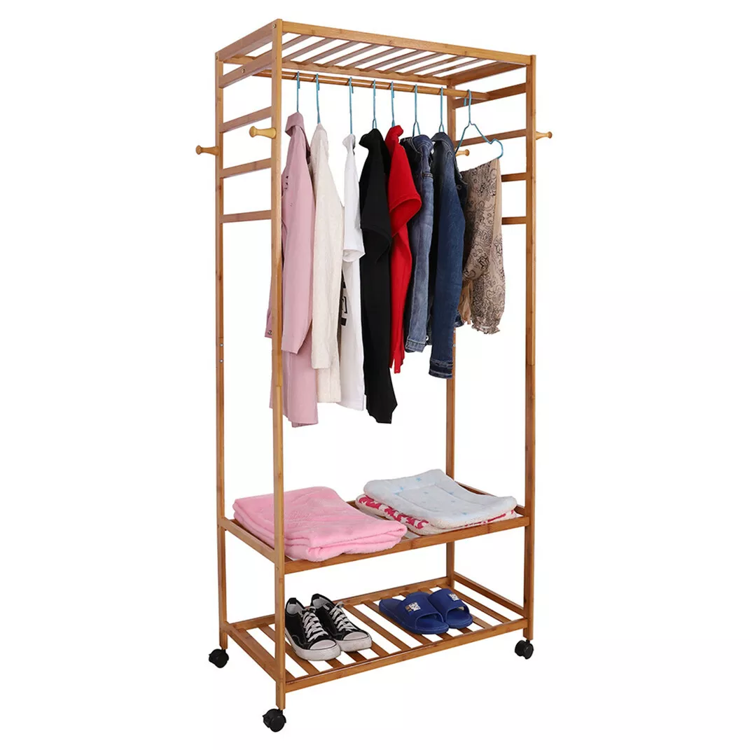 30" Heavy Duty Wood Wardrobe Clothes Rack - Image 2