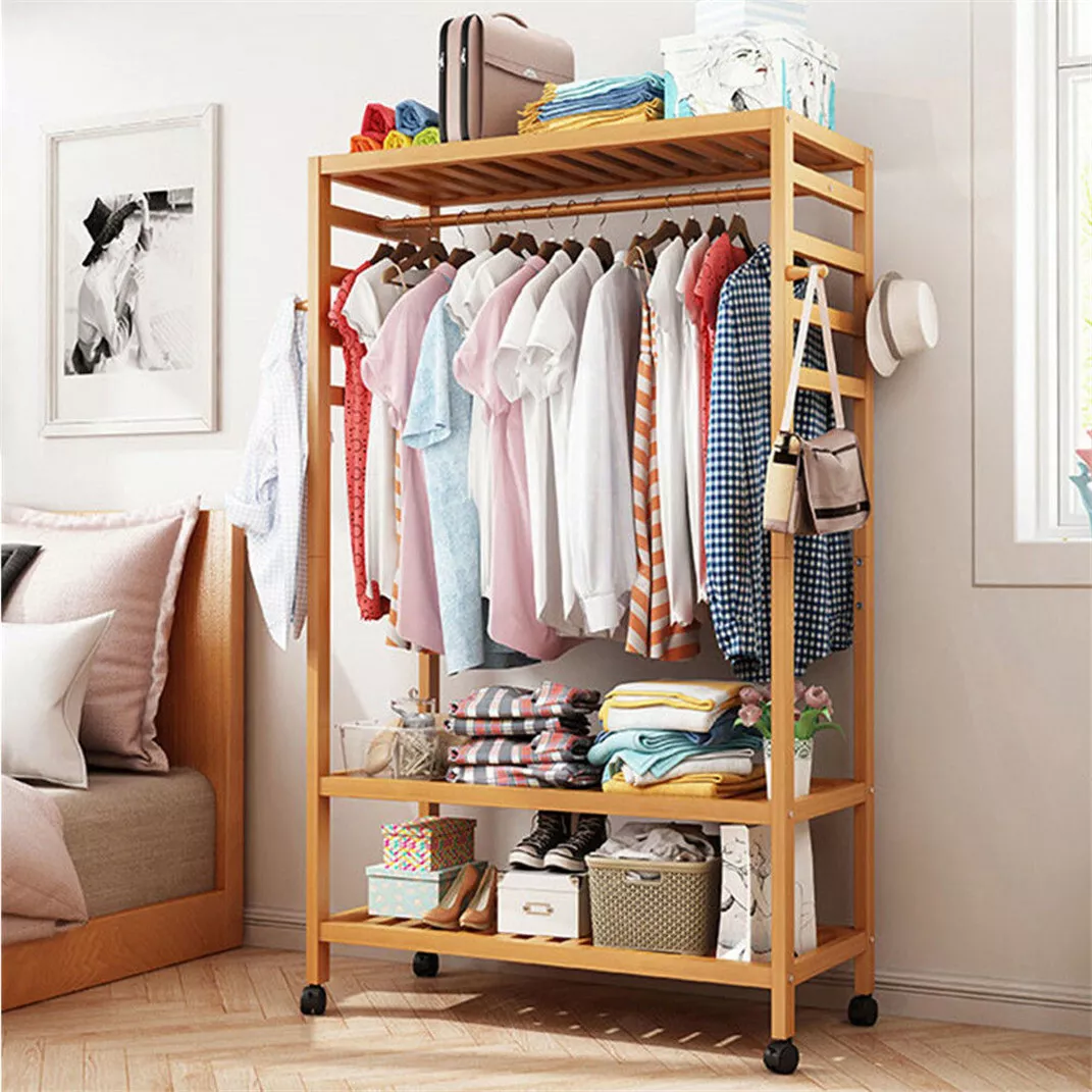 30" Heavy Duty Wood Wardrobe Clothes Rack - Image 5