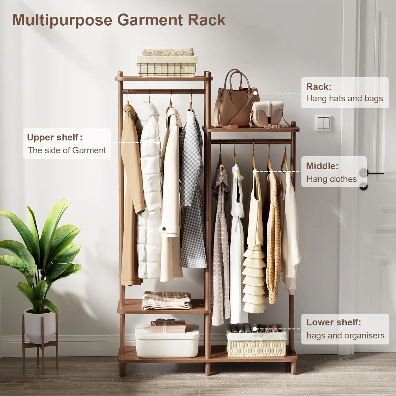 39" Heavy Duty Wood Wardrobe Clothes Rack - Image 2