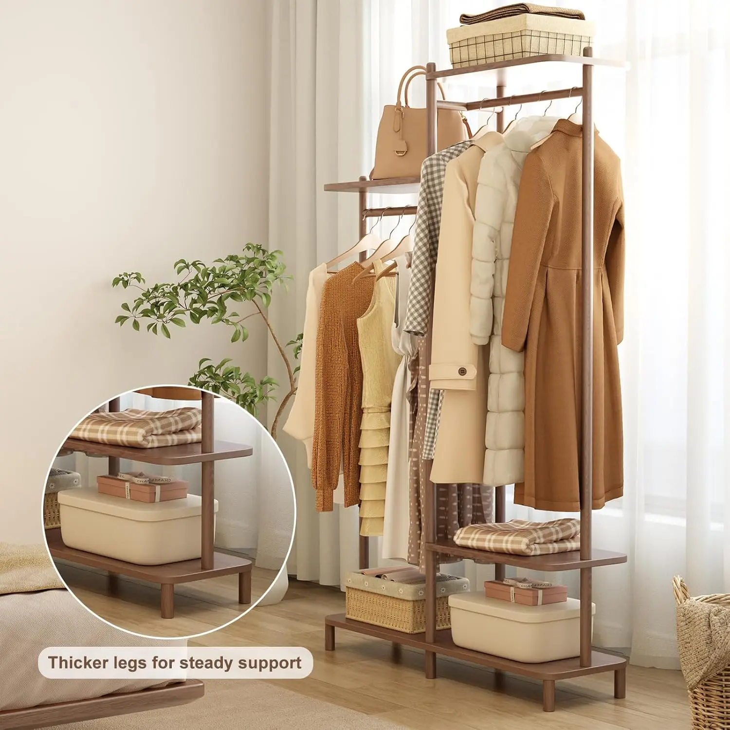 39" Heavy Duty Wood Wardrobe Clothes Rack - Image 3