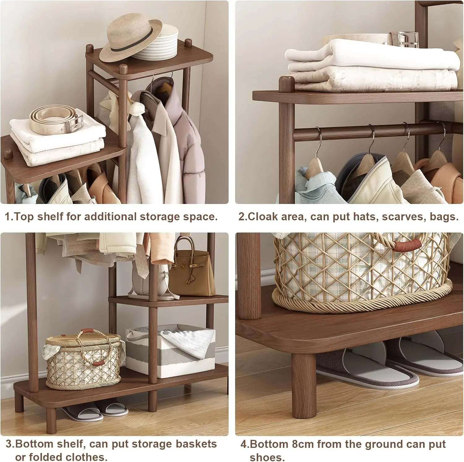 39" Heavy Duty Wood Wardrobe Clothes Rack - Image 4