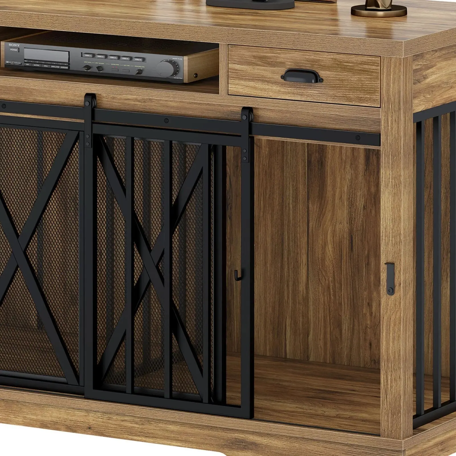 63" Zain Double Dog Crate Furniture For 2 Dogs - Image 8