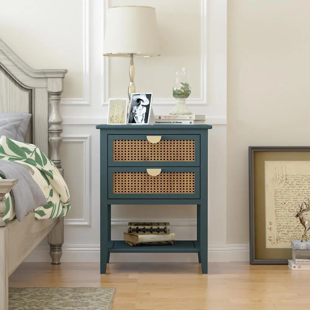 Aled Rattan Nightstand Table With Drawer - Image 2