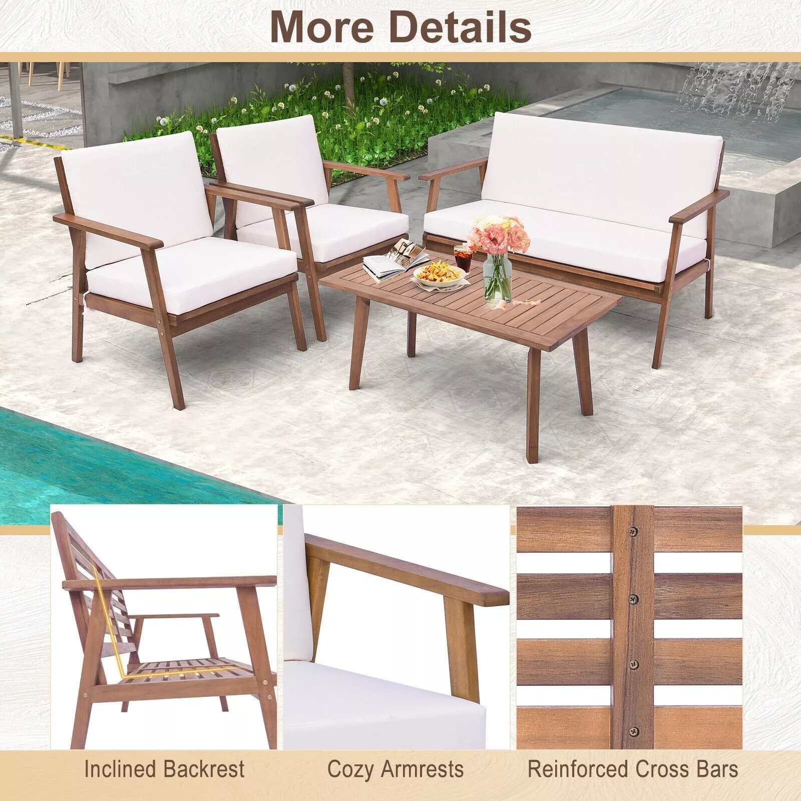 Anita Wood 4 Pieces Garden Furniture Set - Image 4