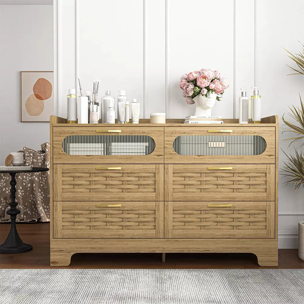 Aqsa Rattan Wide 6 Drawer Chest Dresser - Image 2