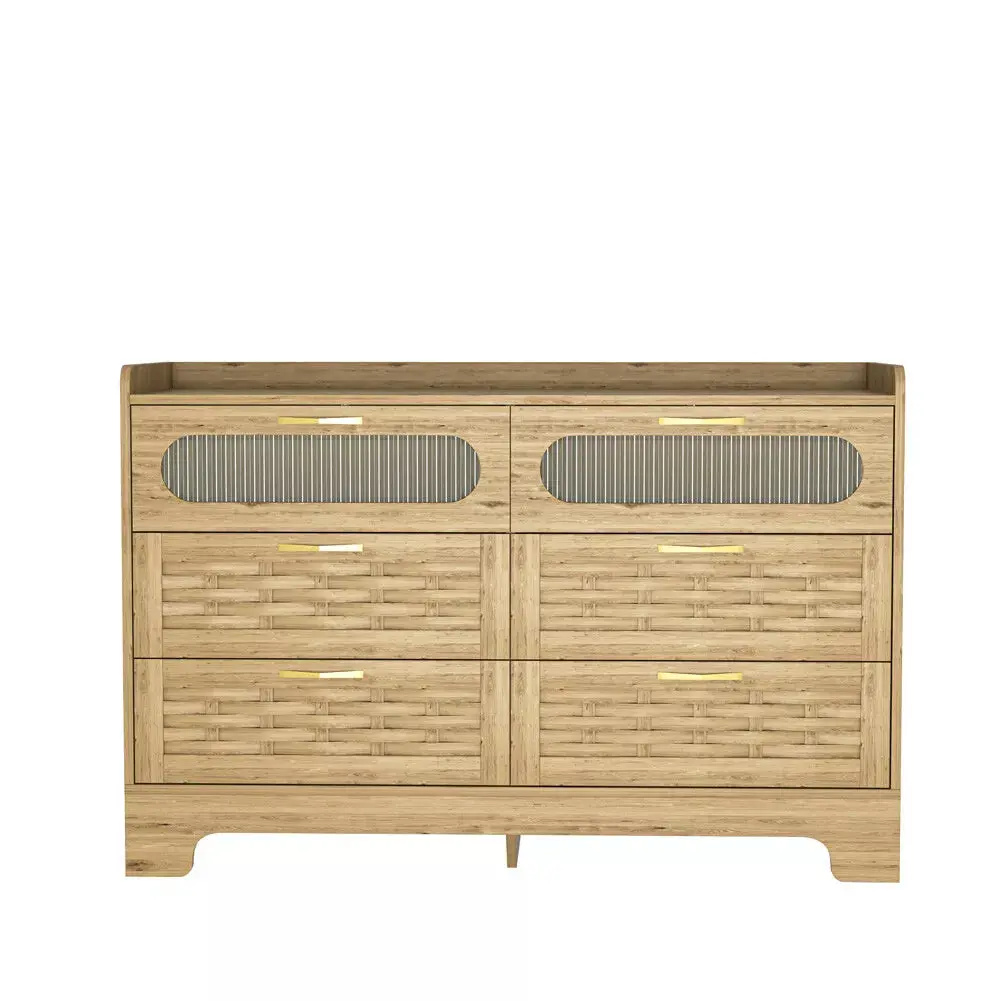 Aqsa Rattan Wide 6 Drawer Chest Dresser - Image 4