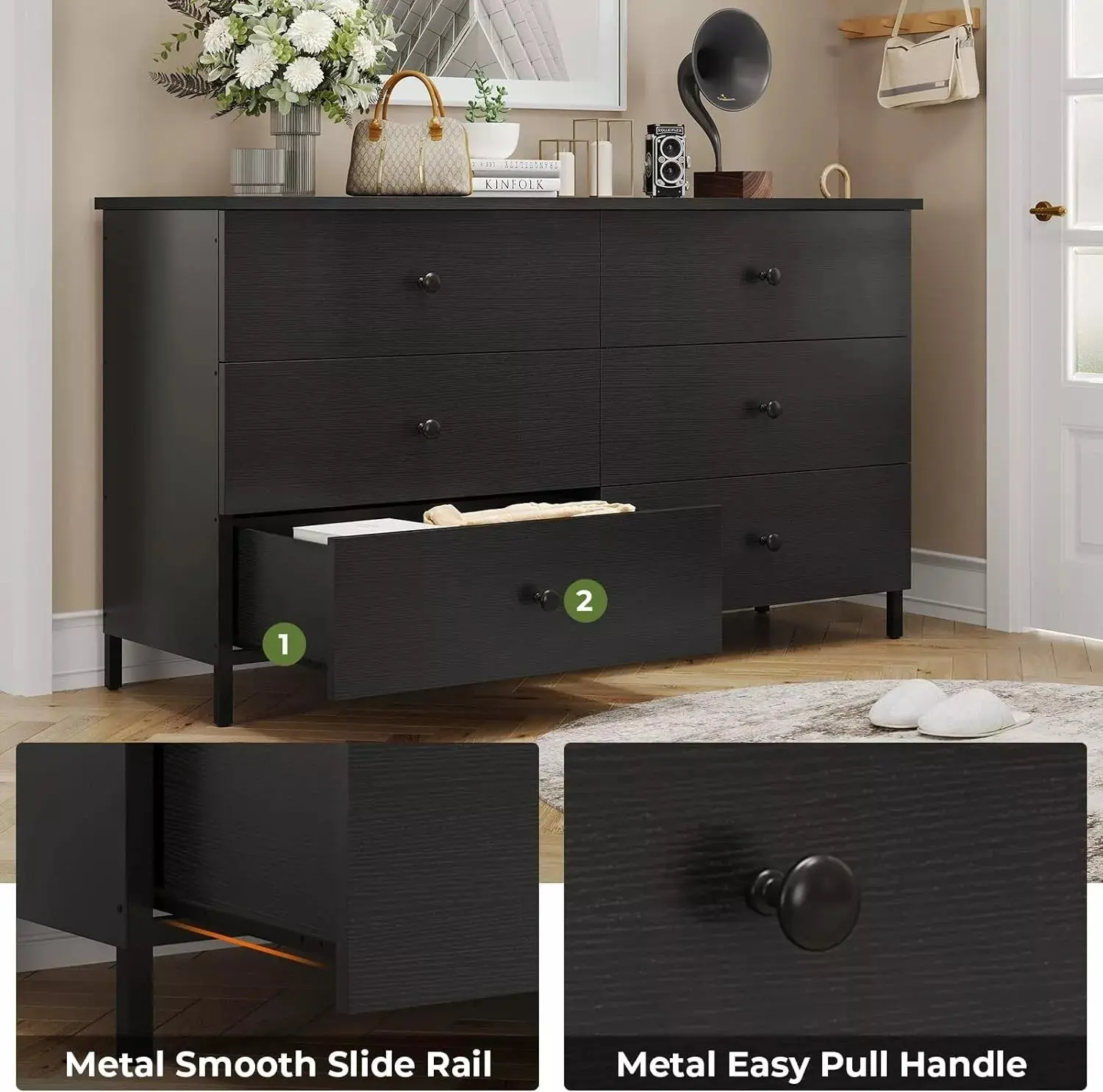 Aran Black Modern 8 Drawer Chest Dresser - Image 3