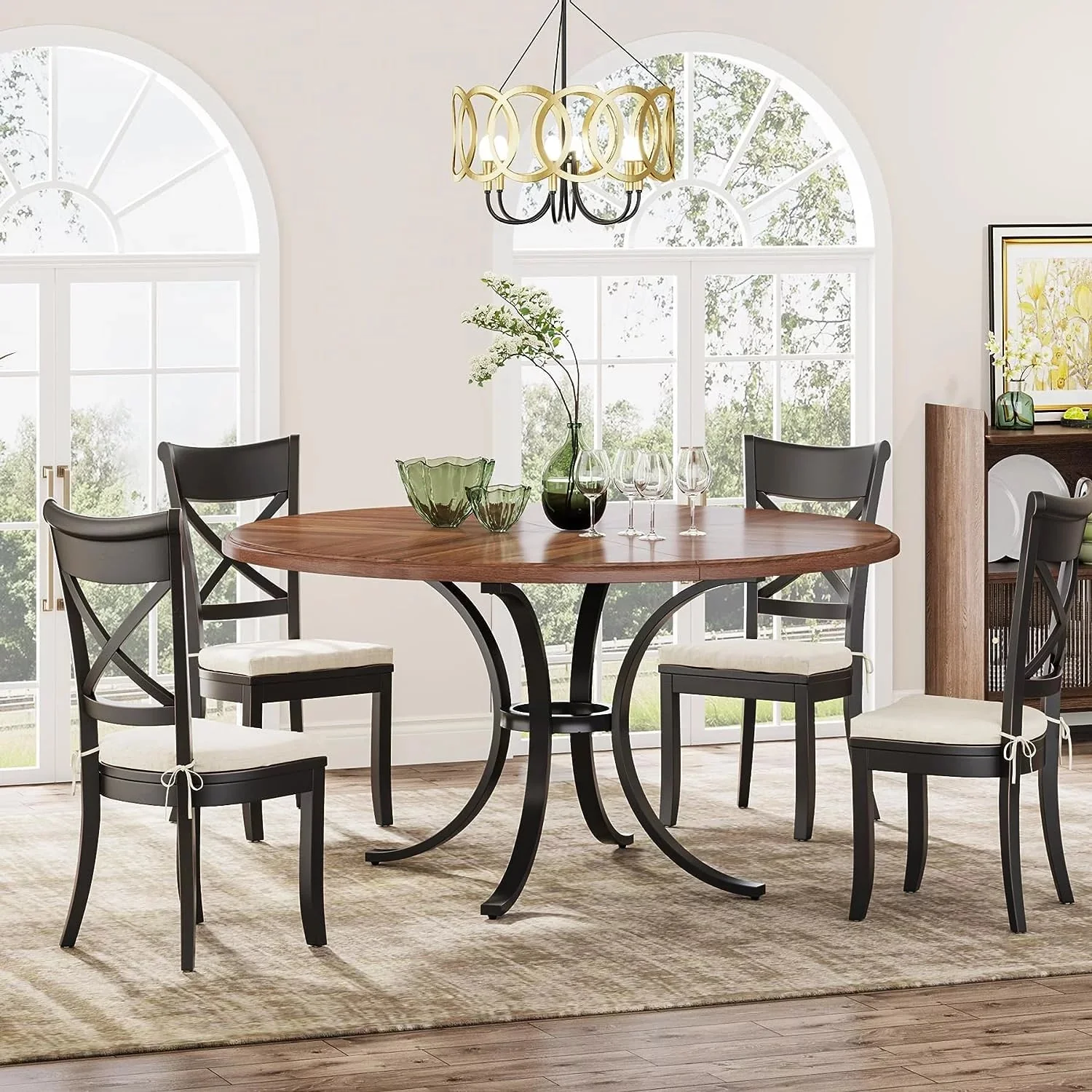 Awais Round Rustic Farmhouse Dining Table For 4 - Image 2