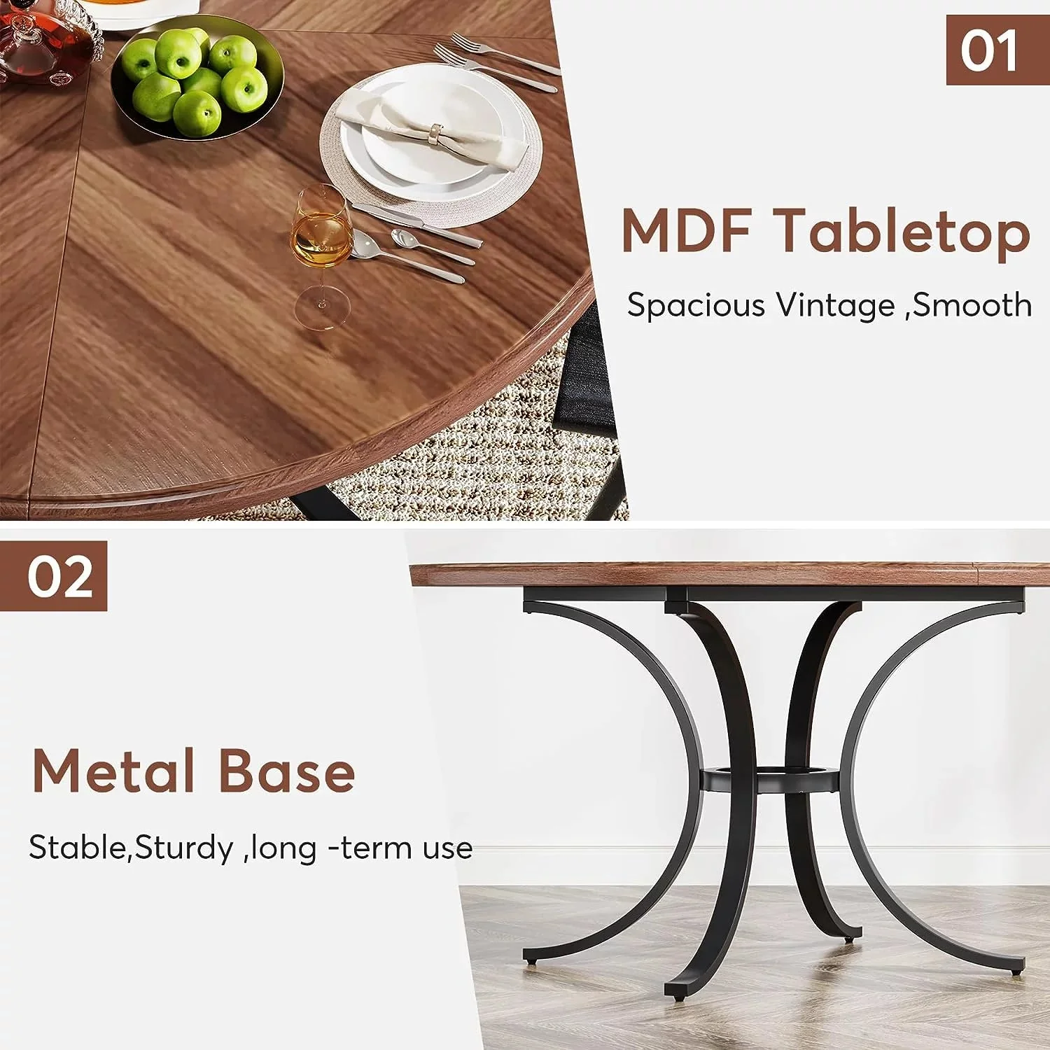 Awais Round Rustic Farmhouse Dining Table For 4 - Image 3