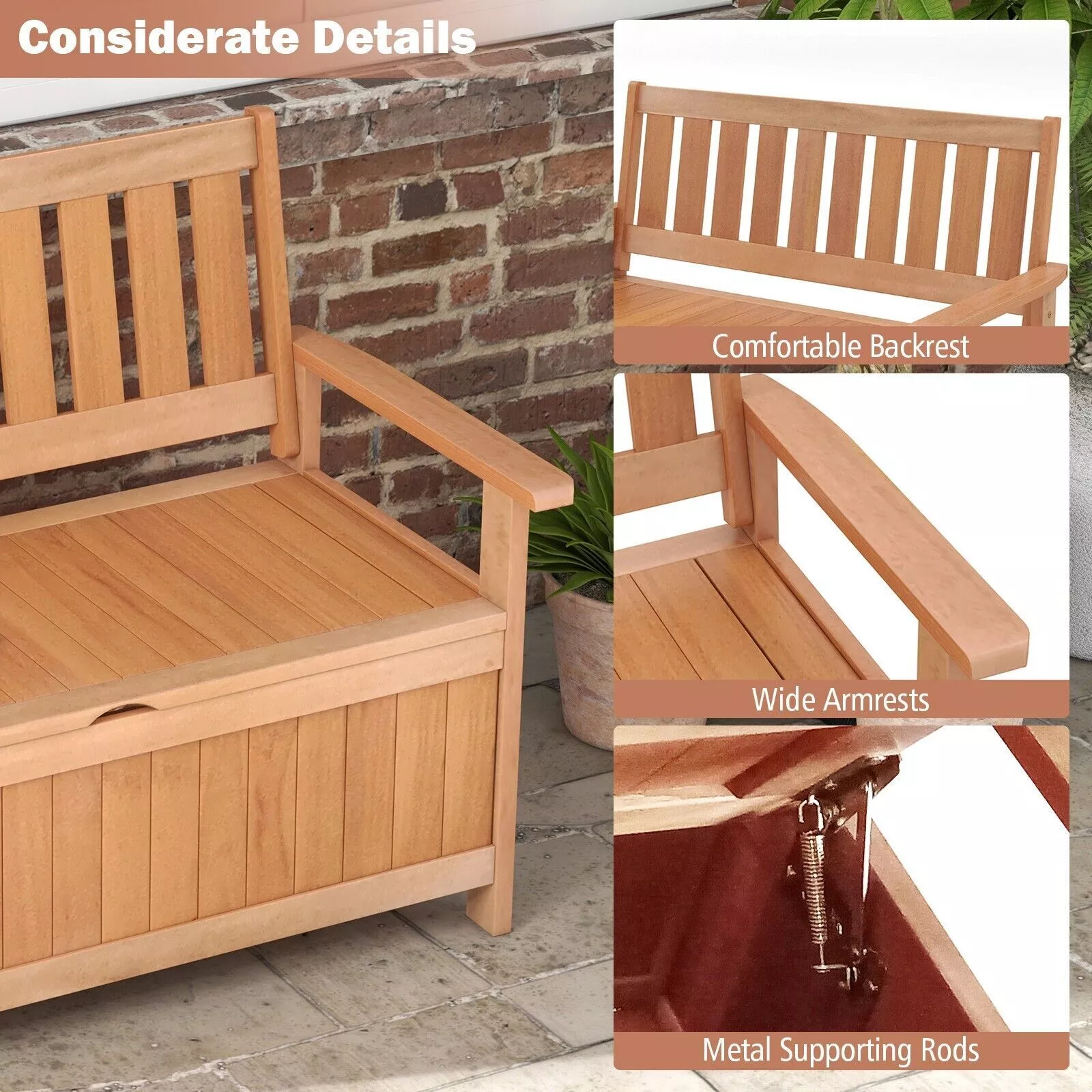 Bella Wooden Outdoor Garden Storage Bench - Image 4