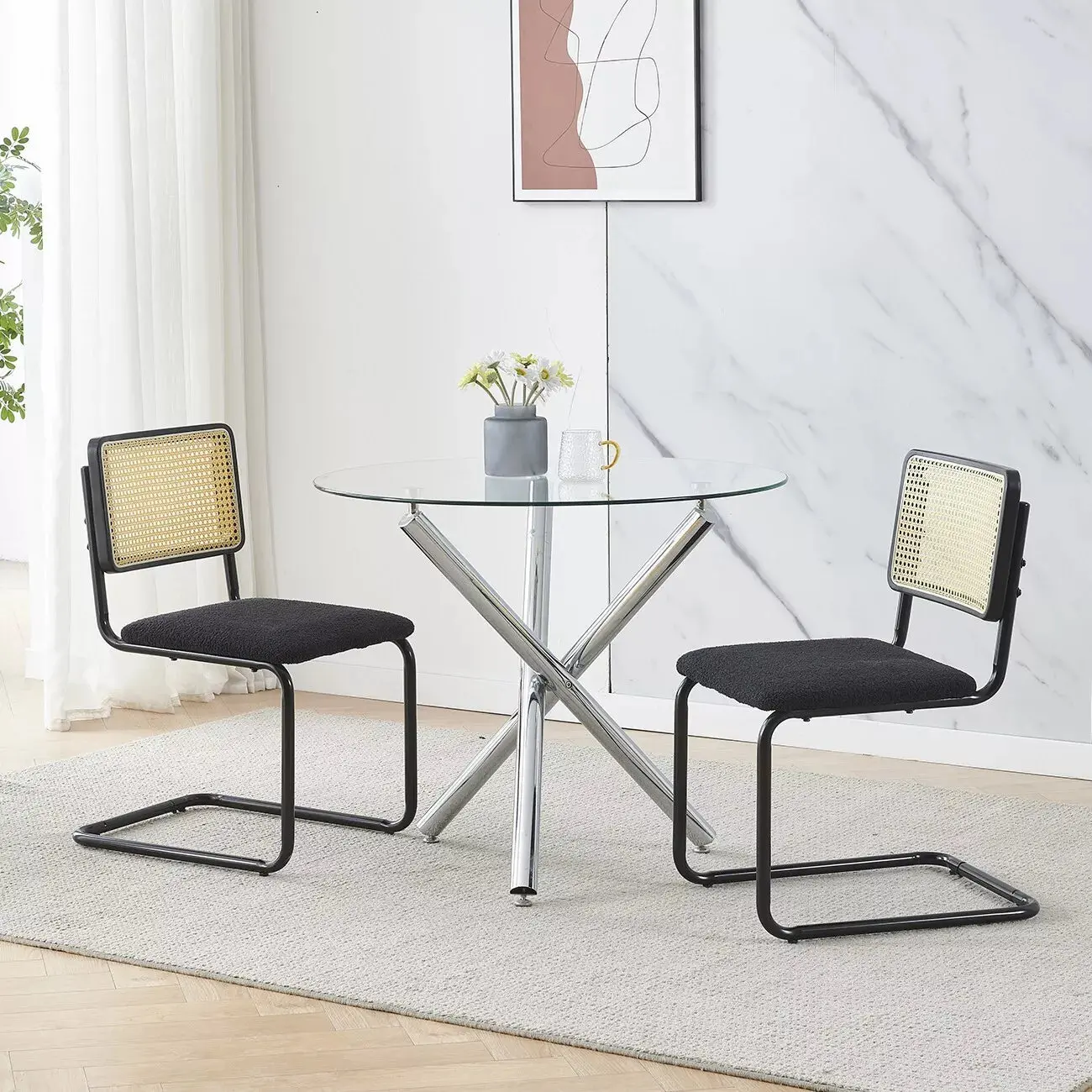 Black Mid Century Rattan Dining Chair (Set of 2)