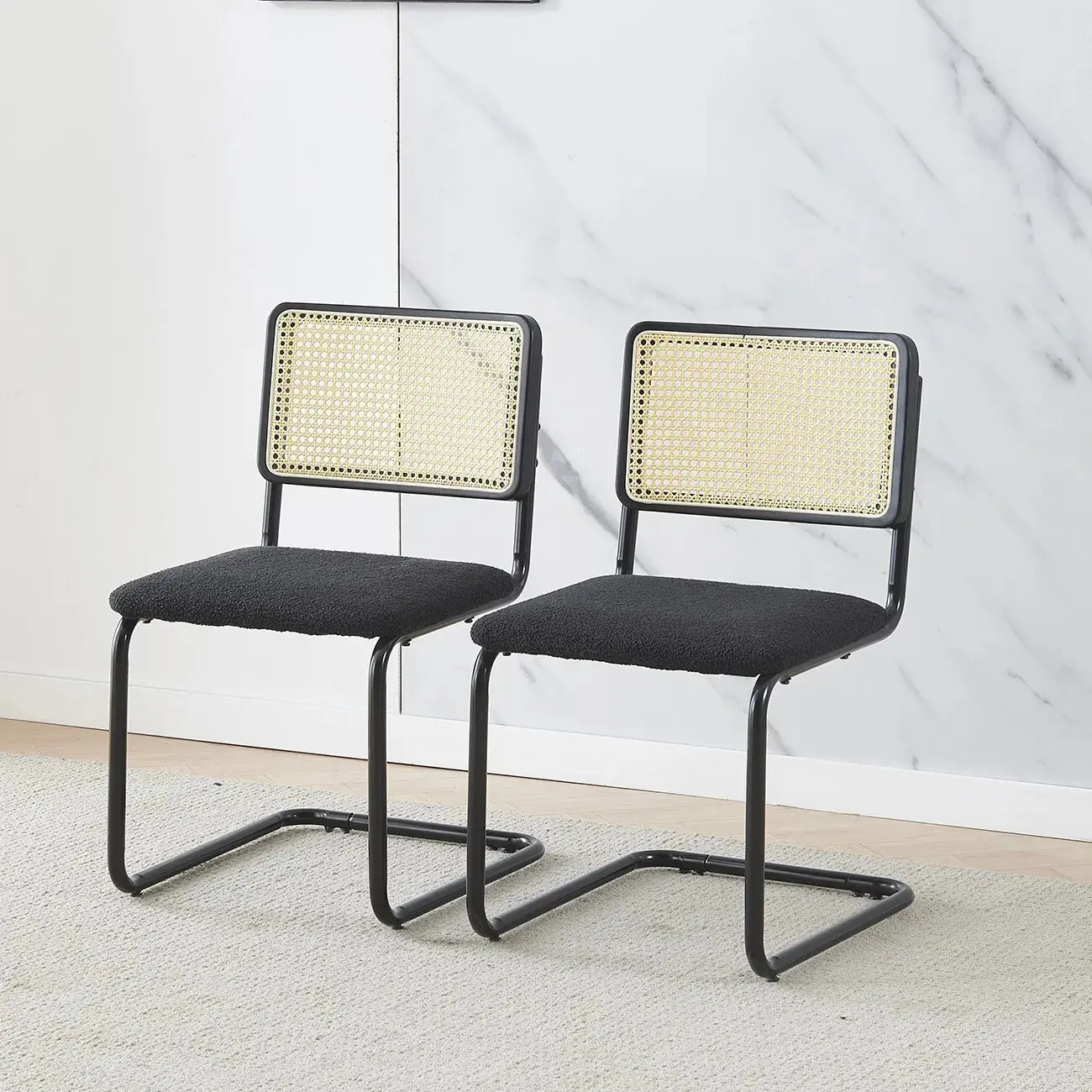 Black Mid Century Rattan Dining Chair (Set of 2) - Image 2