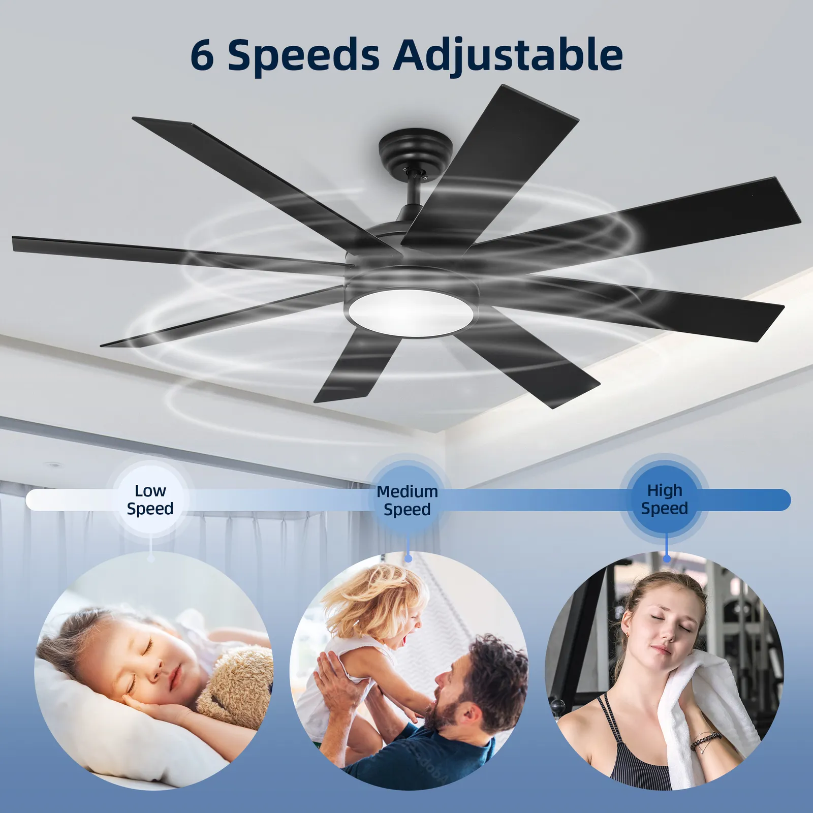 Black Modern Ceiling Fan With Light & Remote - Image 6
