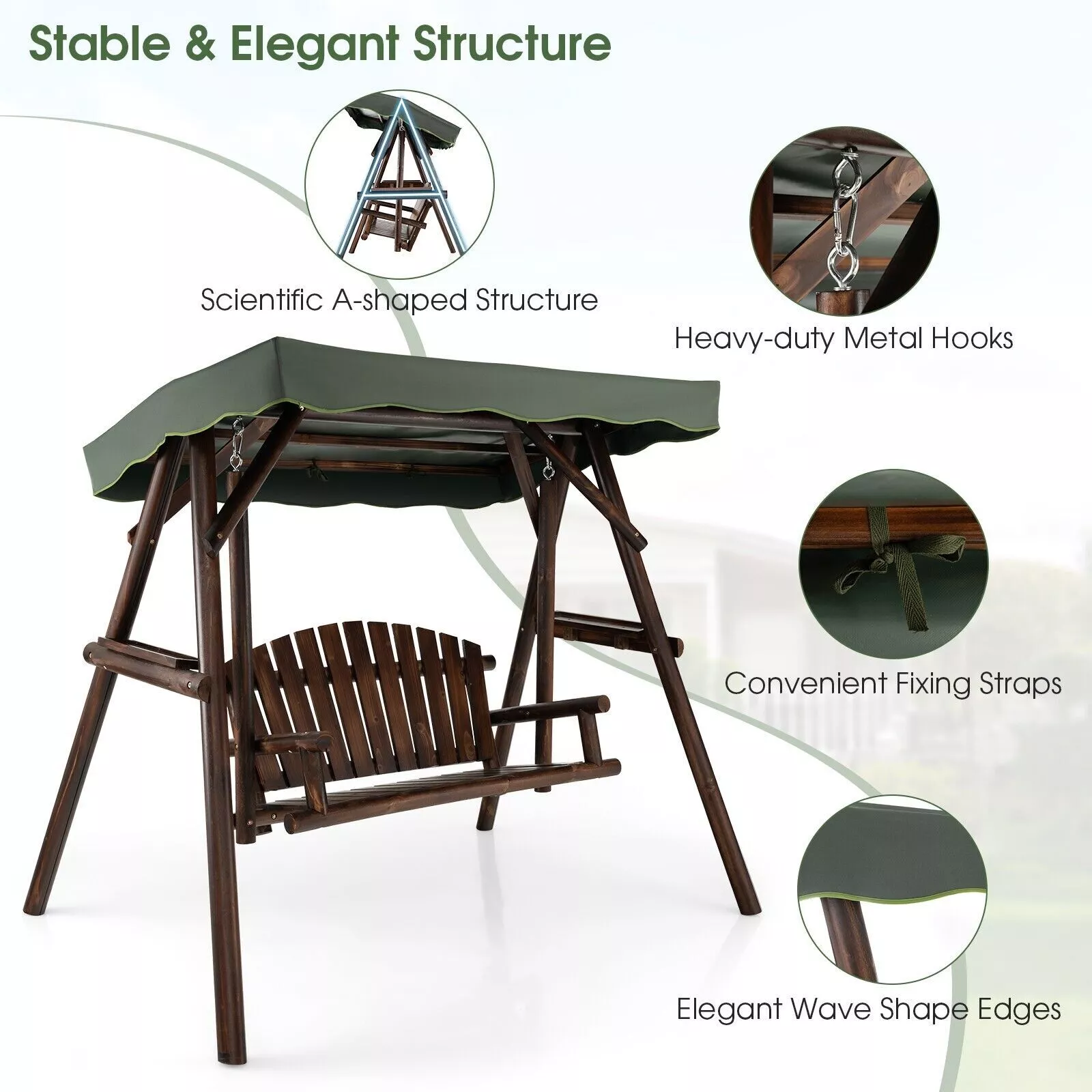 Bolton Outdoor Wooden Darden Swing Chair - Image 4