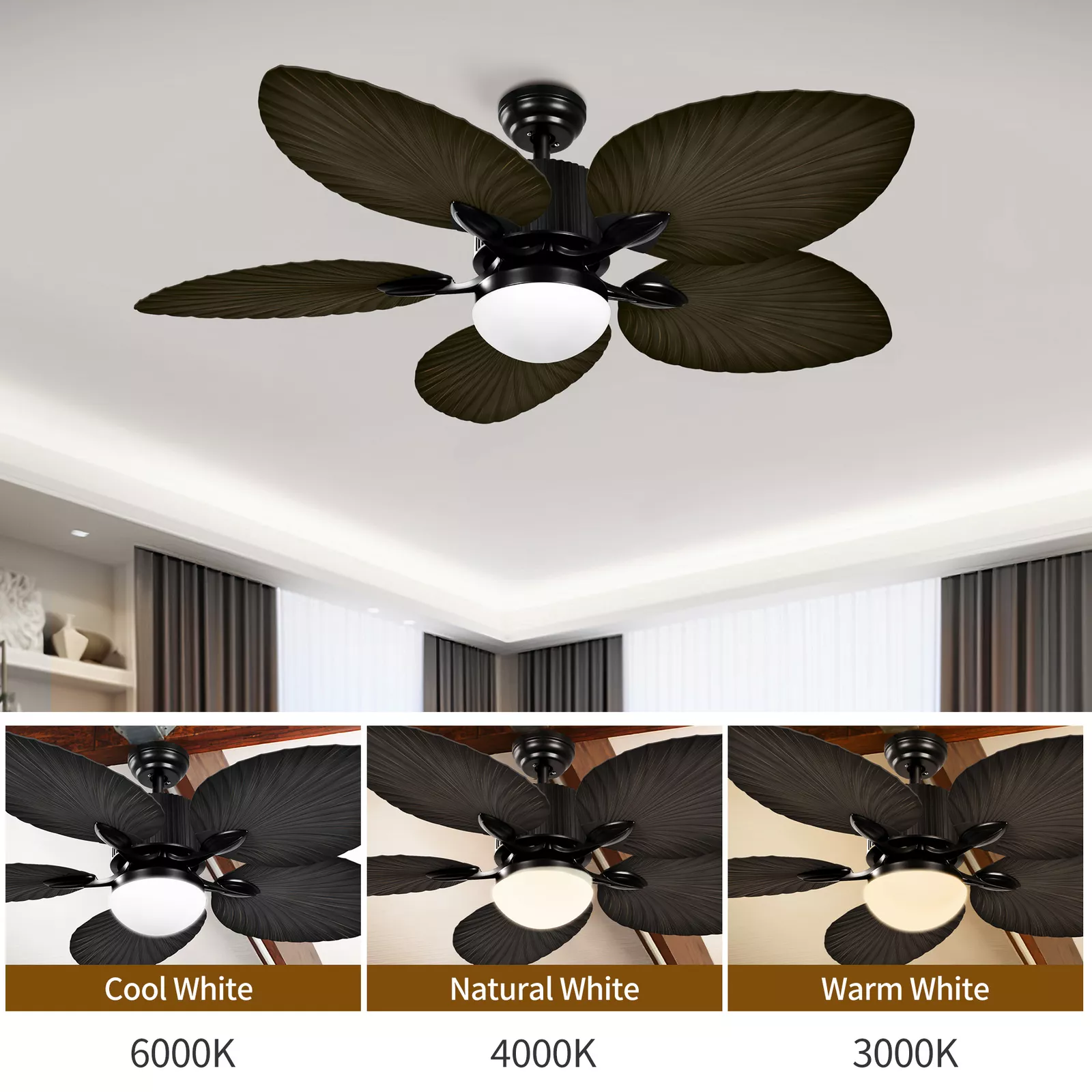 Brown Palm Ceiling Fan With Light & Remote - Image 6