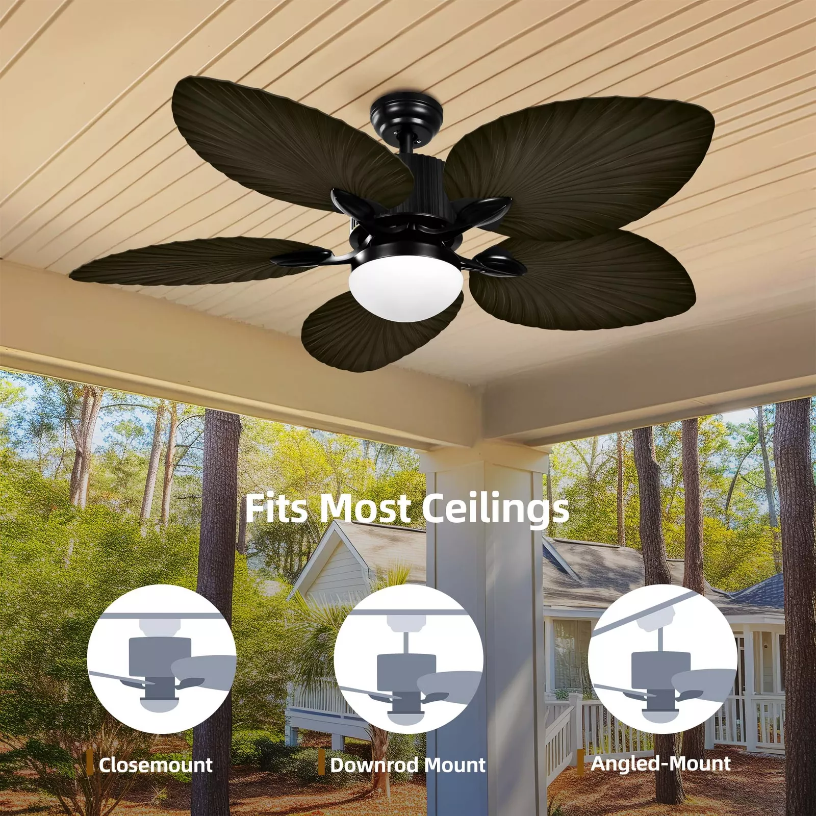 Brown Palm Ceiling Fan With Light & Remote - Image 7