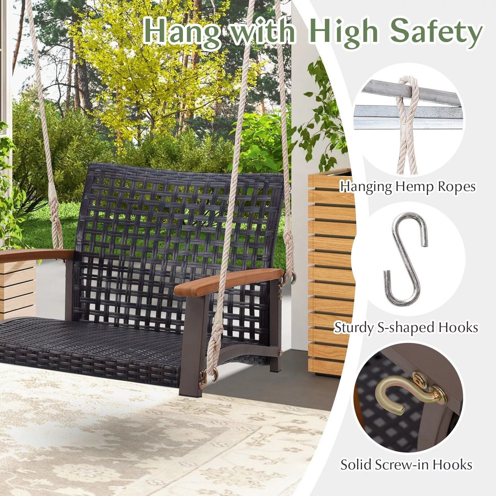 Bruce Outdoor Wooden Darden Swing Chair - Image 5