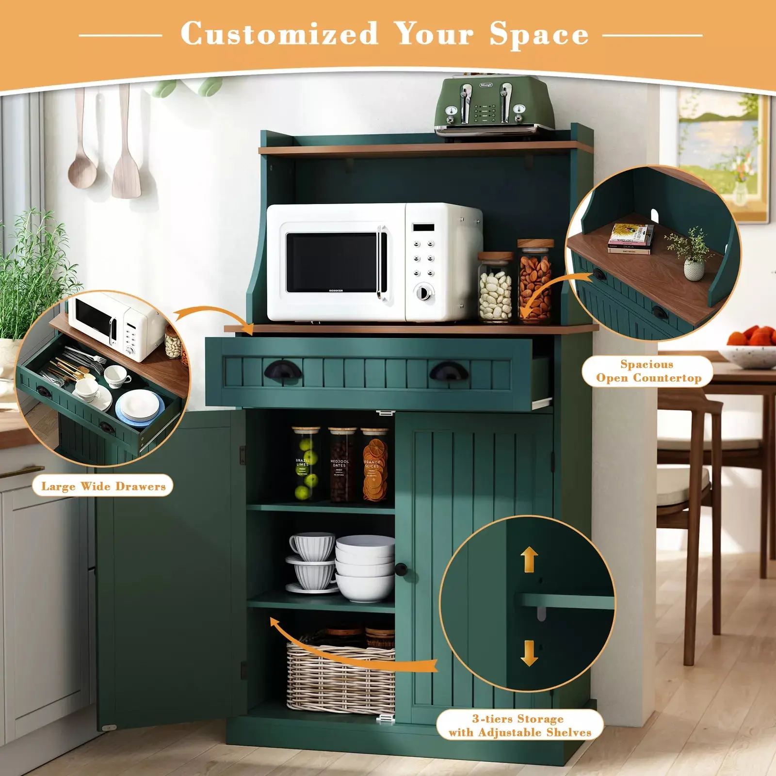 Case Small Kitchen Pantry Cabinet Hutch - Image 5