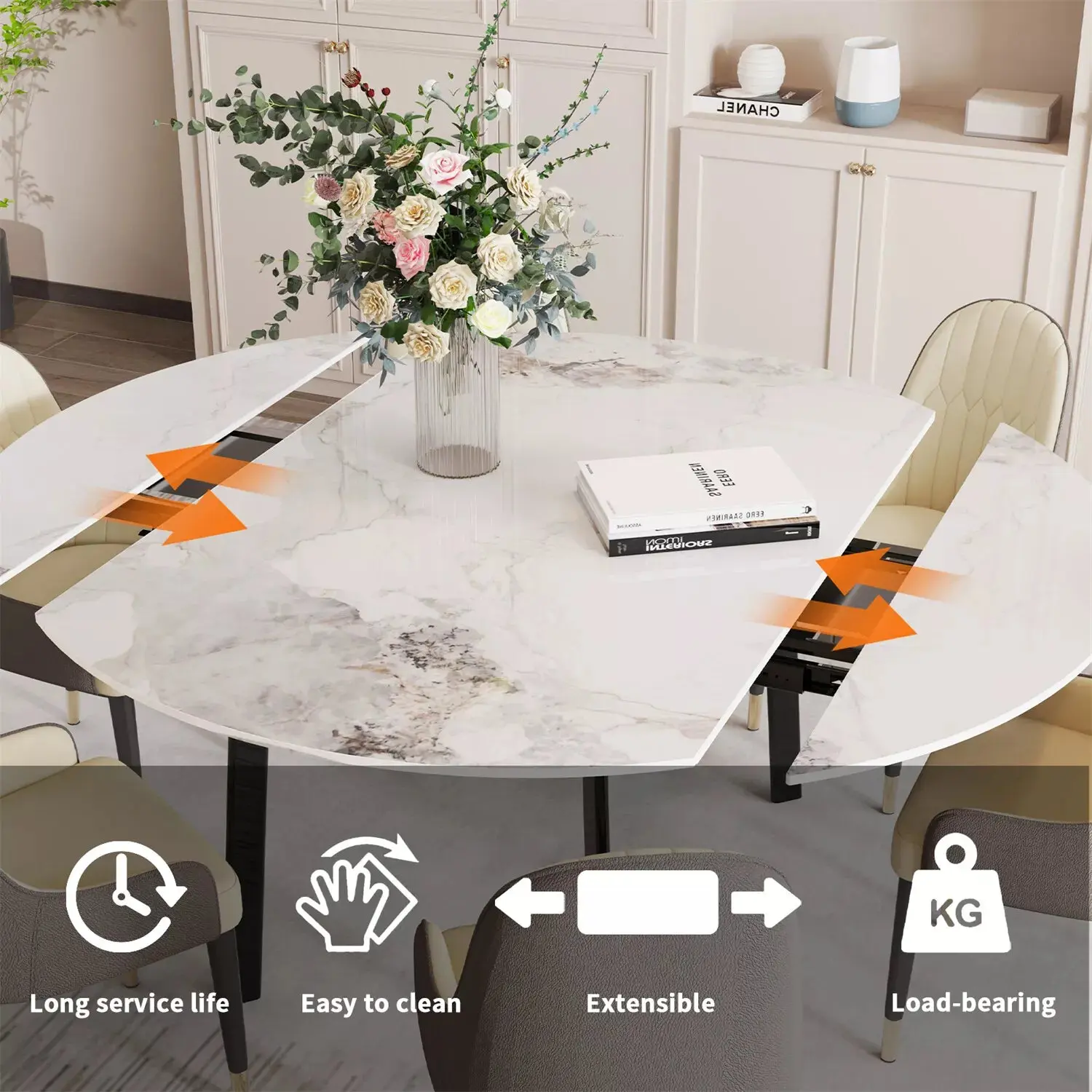 Caspar Marble Round Extendable Dining Table For 6 - Image 3