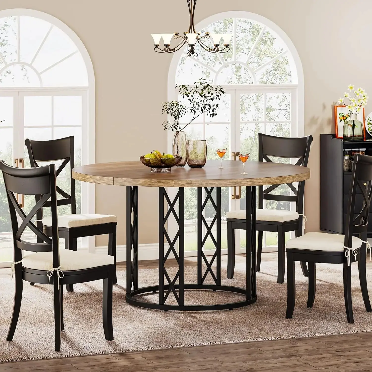 Cerys Round Rustic Farmhouse Dining Table For 4 - Image 3