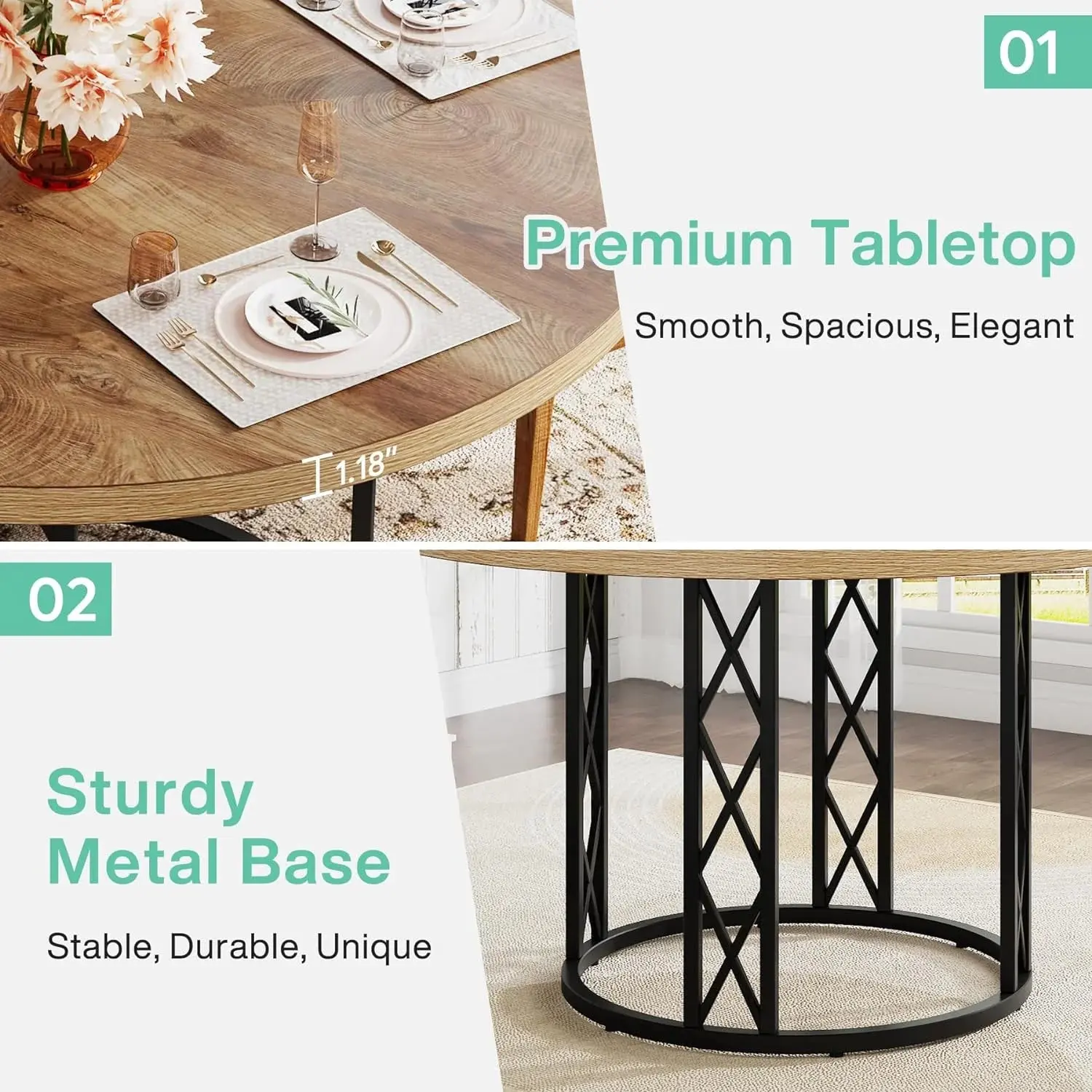 Cerys Round Rustic Farmhouse Dining Table For 4 - Image 4