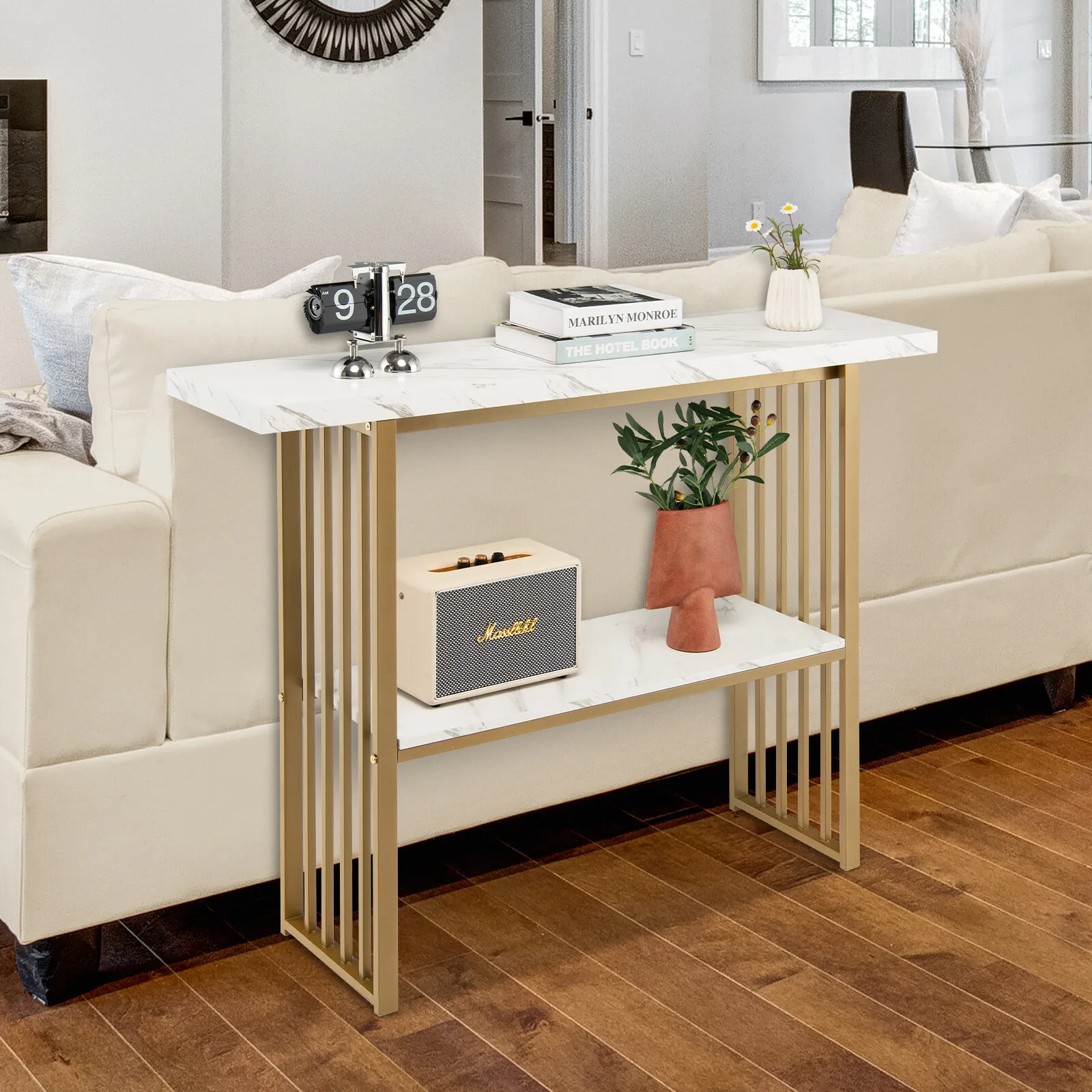 Cian Narrow Marble Hallway Console Table