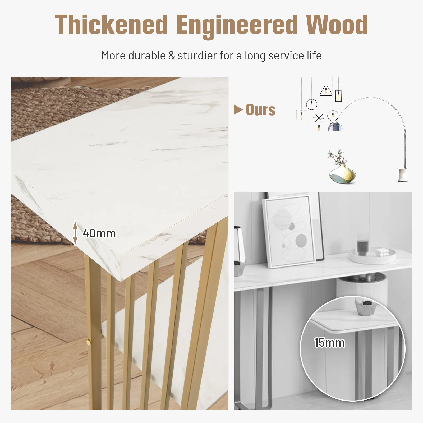Cian Narrow Marble Hallway Console Table - Image 6