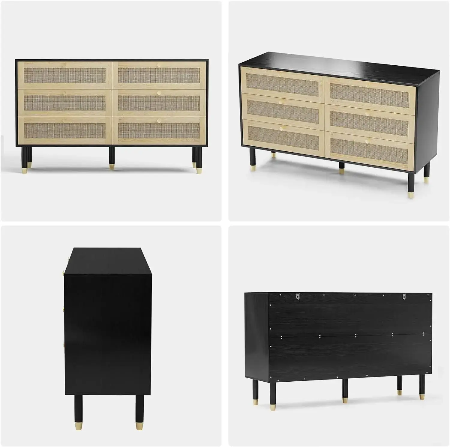 Clark Rattan Wide Black 6 Drawer Chest Dresser - Image 2