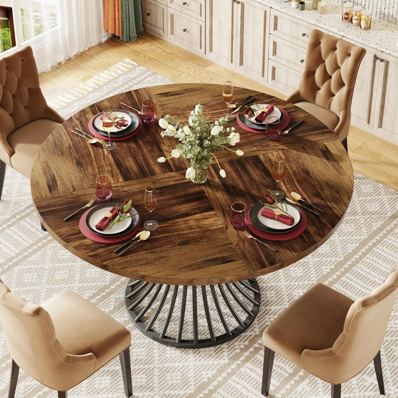 Cole Round Rustic Farmhouse Dining Table For 4 - Image 3