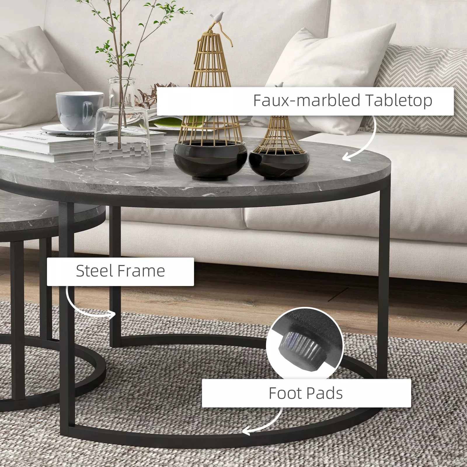 Connie Round Marble Nesting Coffee Table - Image 5