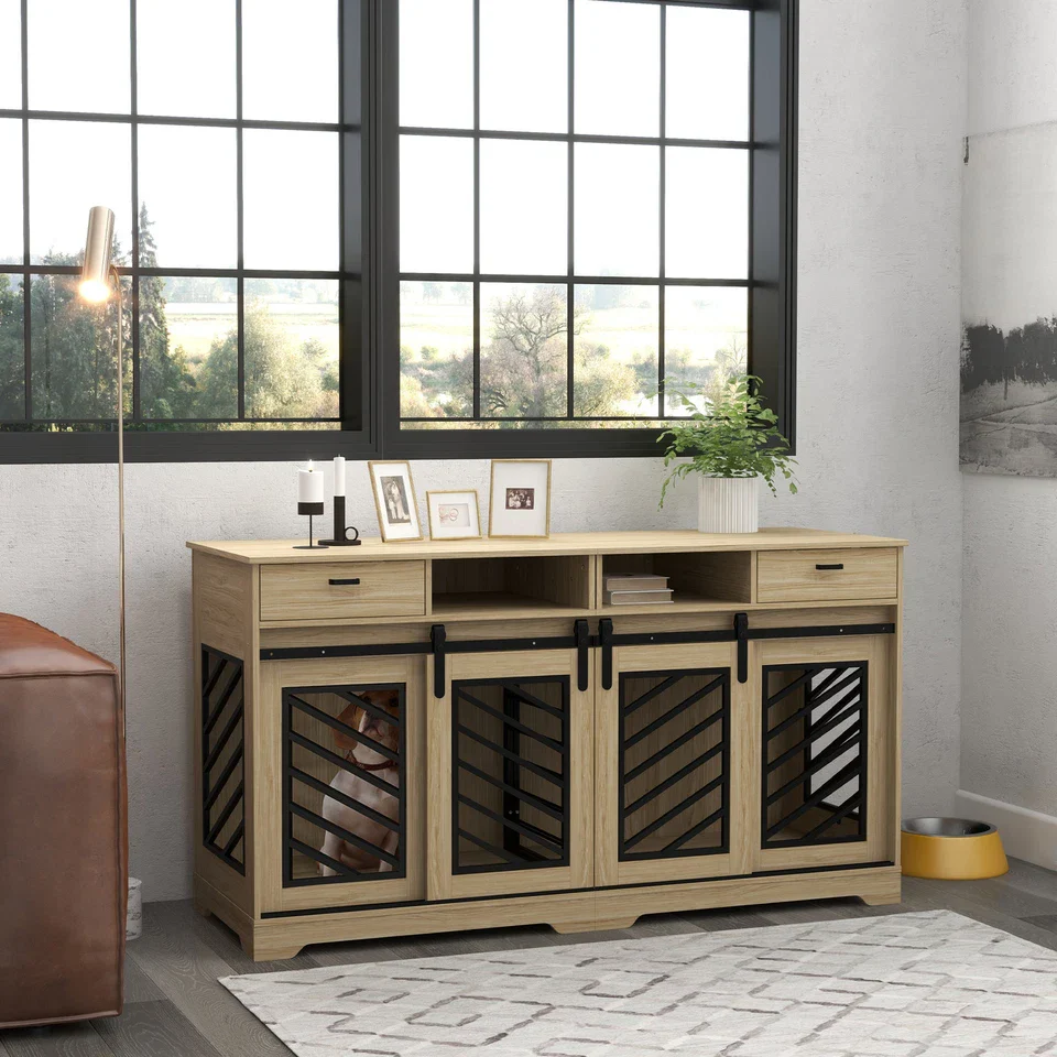 66.1" Connor Double Dog Crate Furniture For 2 Dogs