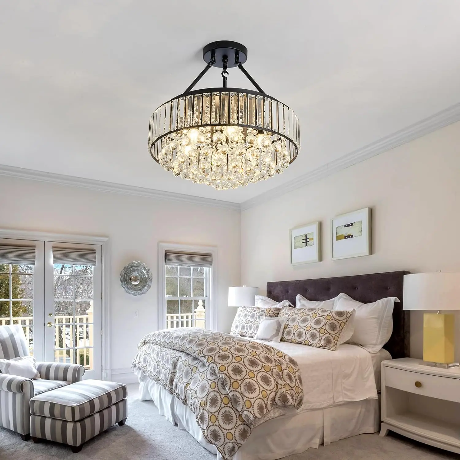 Crystal LED Semi Flush Ceiling Light - Image 2