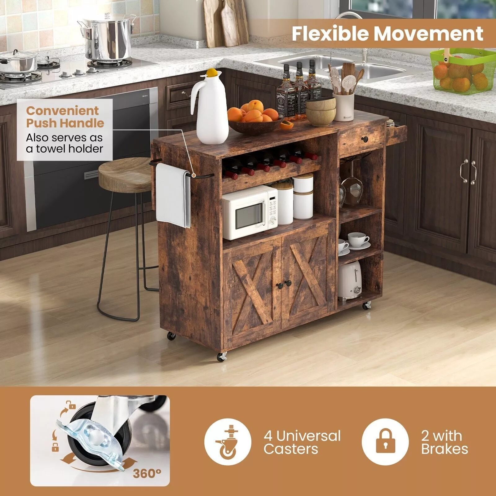 Dan Kitchen Island With Wheels & Seating - Image 6