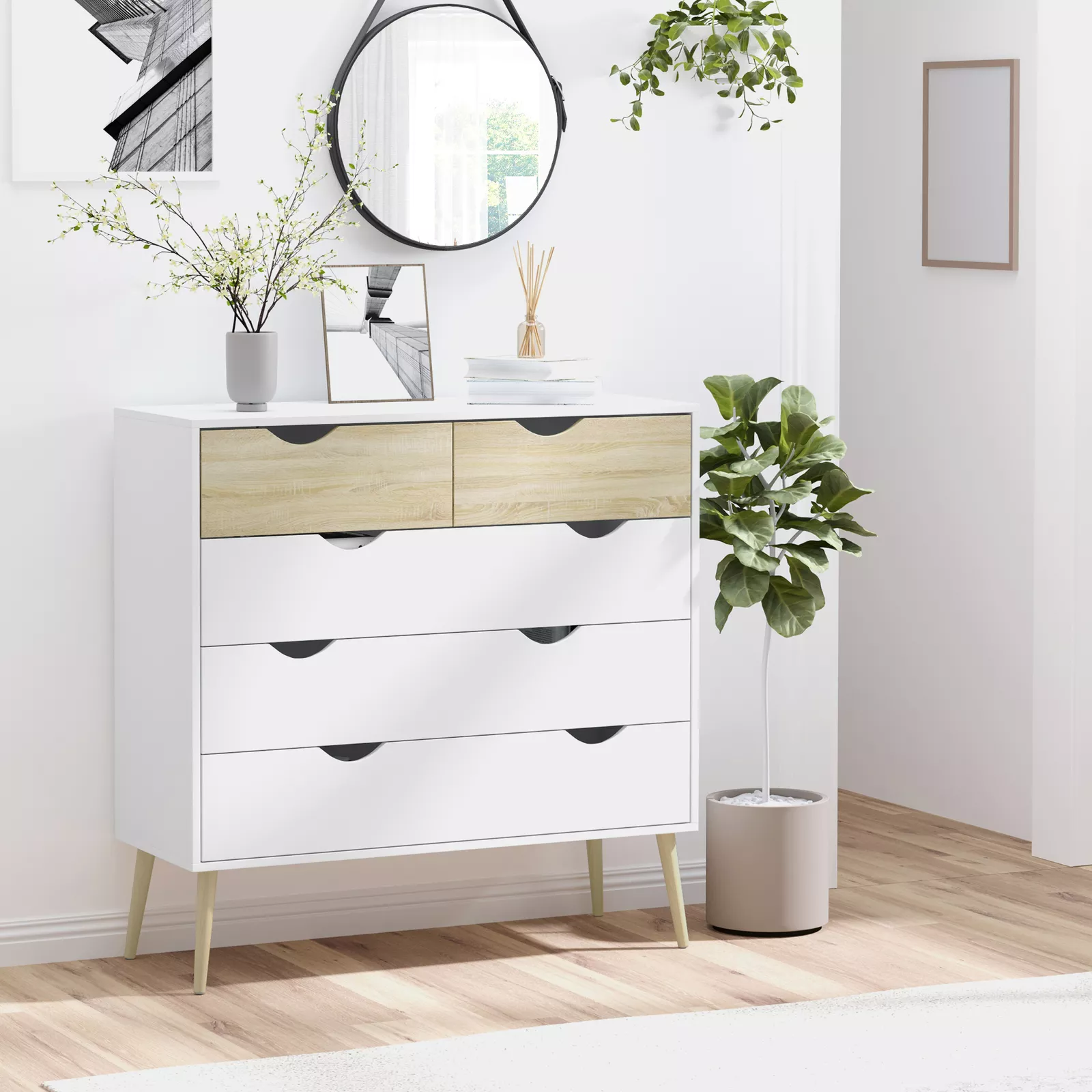 Dhruv White Bedroom 5 Dresser Chest