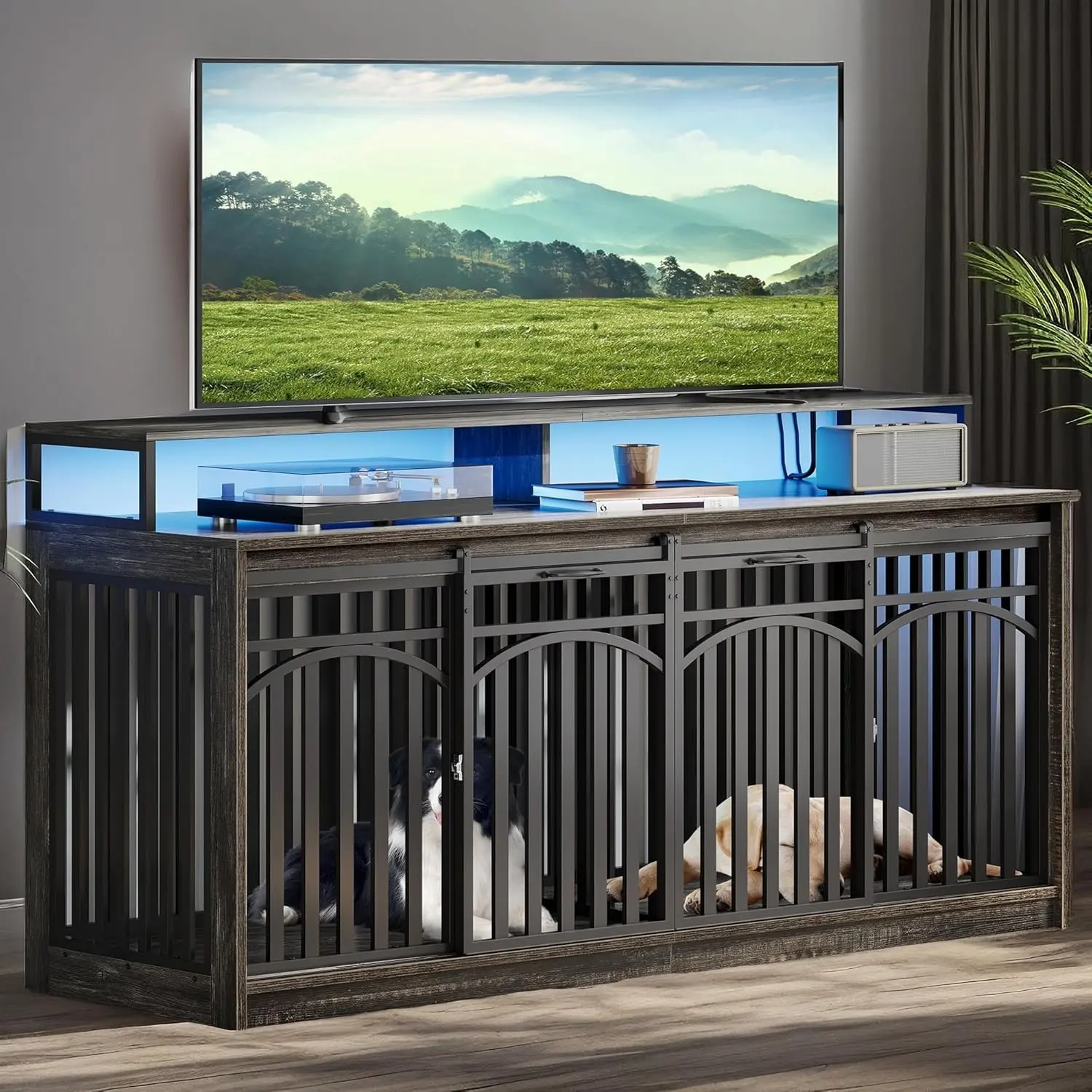 70.8" Donald Double Dog Crate Furniture For 2 Dogs - Image 9
