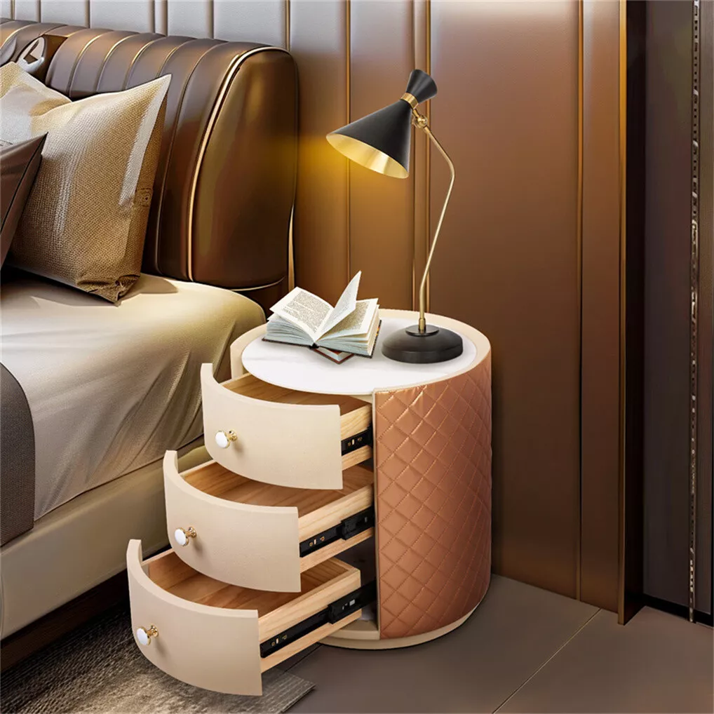 Duffy Marble Bedside Nightstand Table With 3 Drawers - Image 2