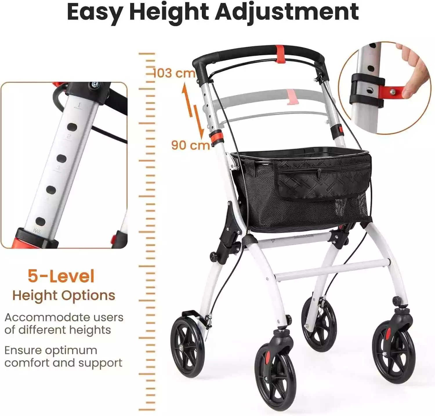 Elderly Mobility Walker With Tray & Brake - Image 4
