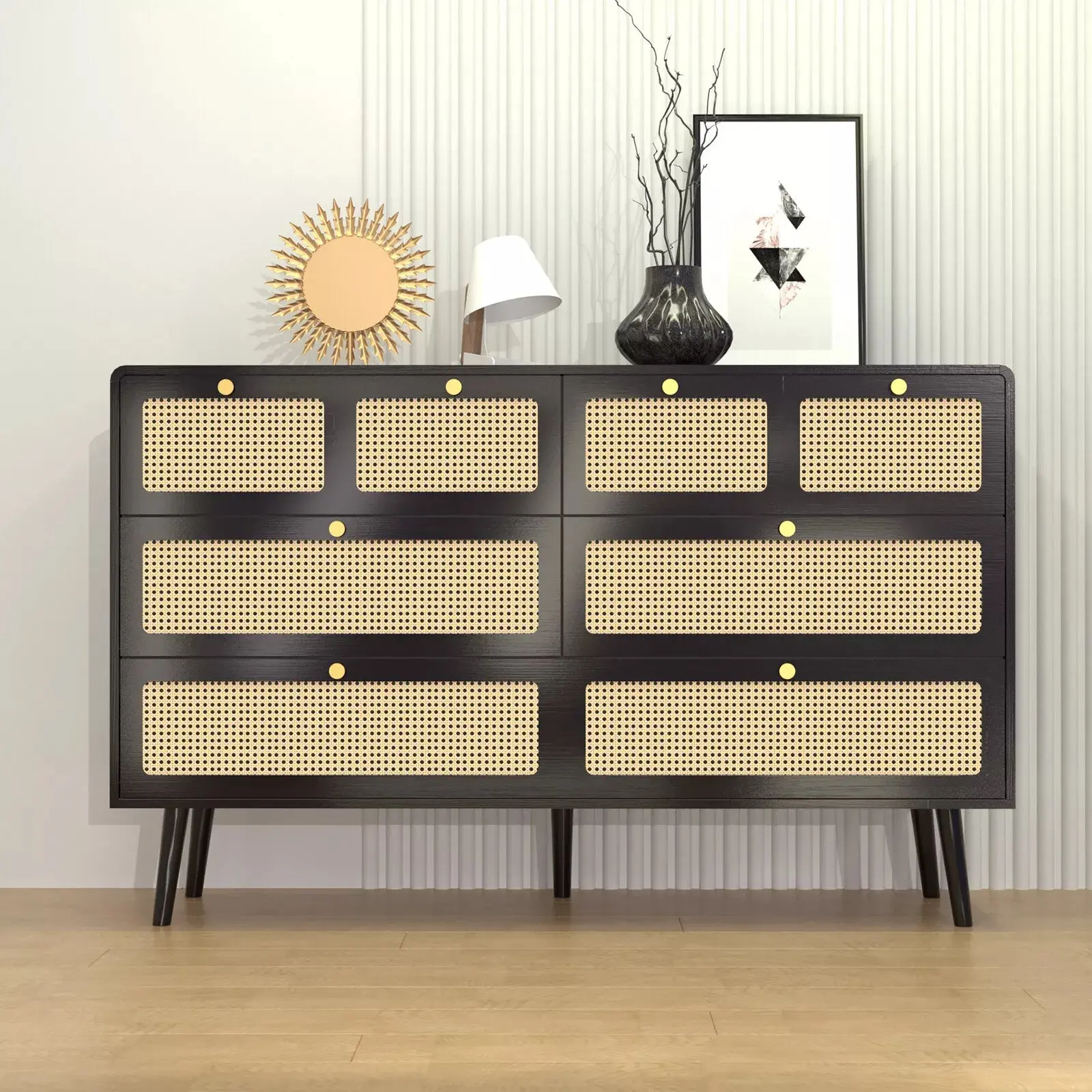 Elise Rattan Black 6 Drawer Chest Dresser - Image 2