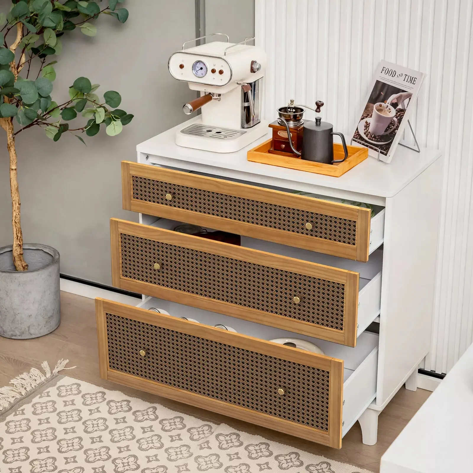 Erika Rattan Small White 3 Drawer Chest Dresser - Image 7